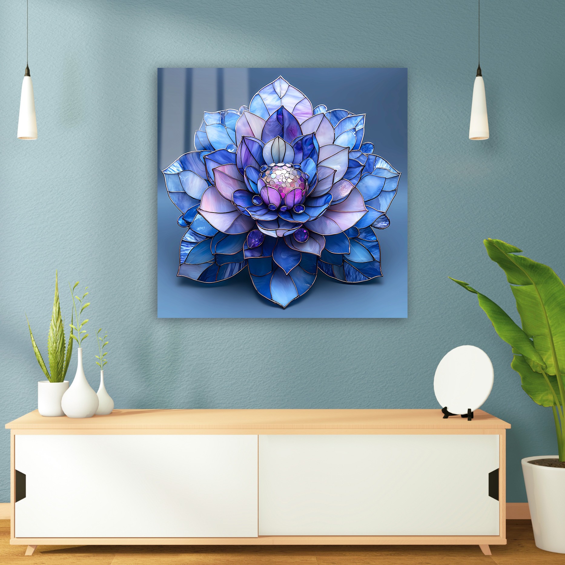 Huzurun Işıltısı: Vitray Lotus Çiçeği Cam Tablo