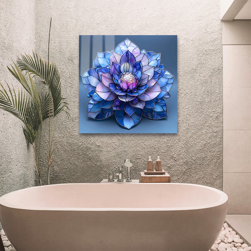 Huzurun Işıltısı: Vitray Lotus Çiçeği Cam Tablo