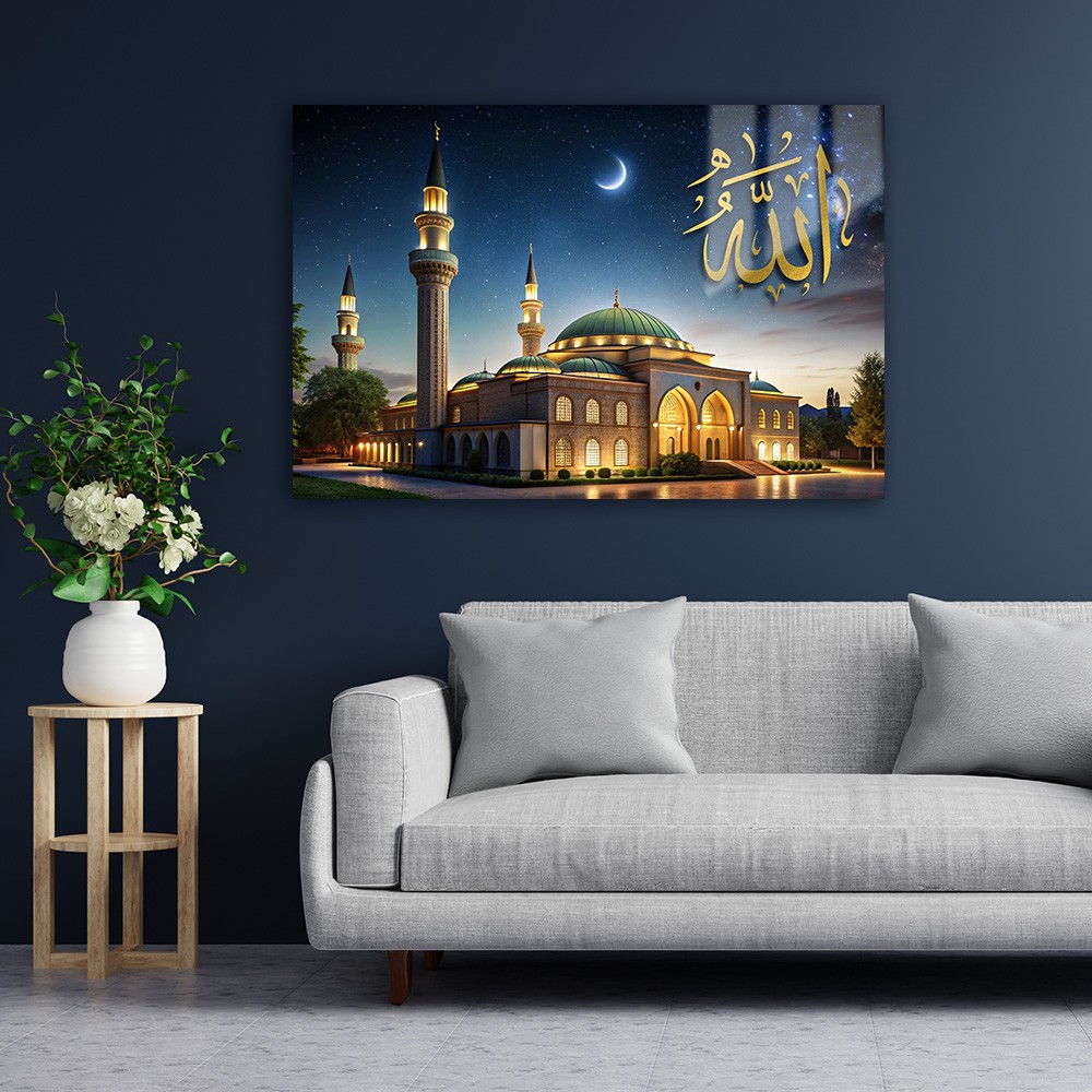 Kudüs Gecesi: Cami ve İlahi Işıltı Cam Tablo