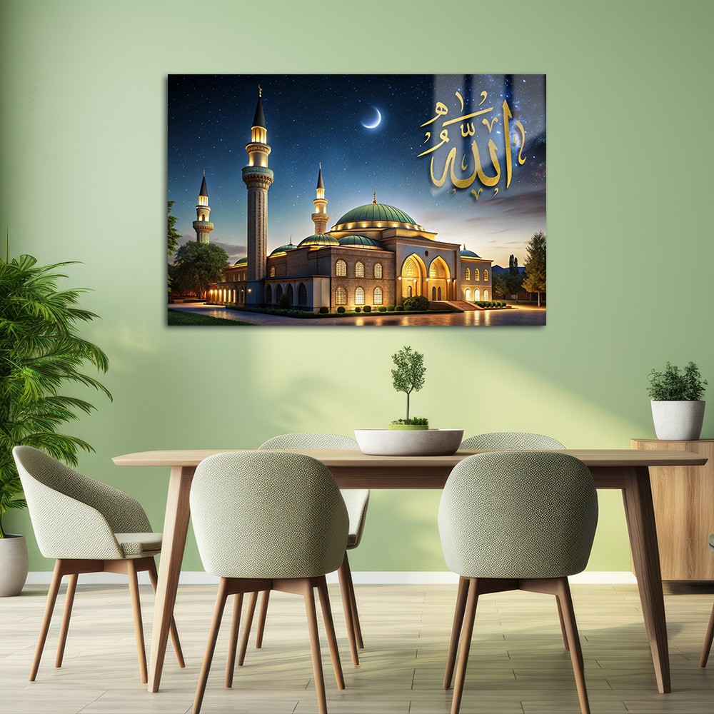 Kudüs Gecesi: Cami ve İlahi Işıltı Cam Tablo