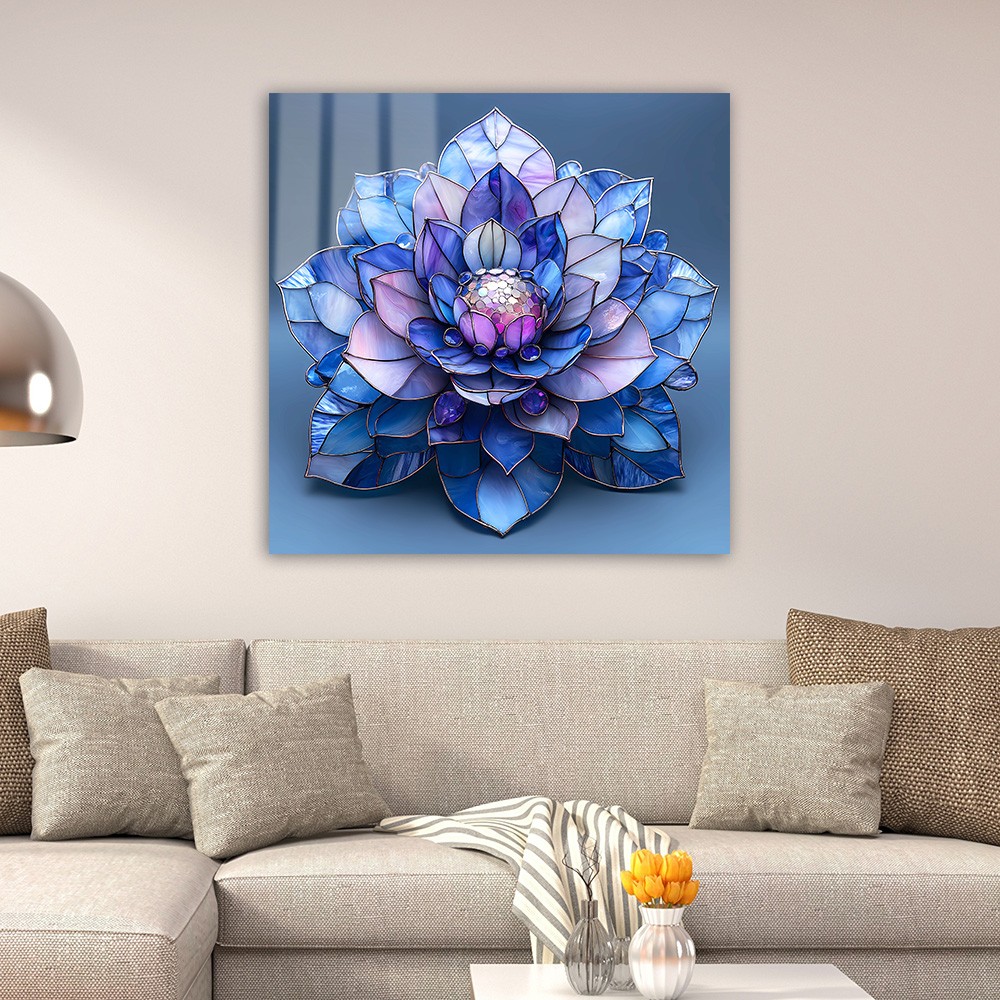 Huzurun Işıltısı: Vitray Lotus Çiçeği Cam Tablo