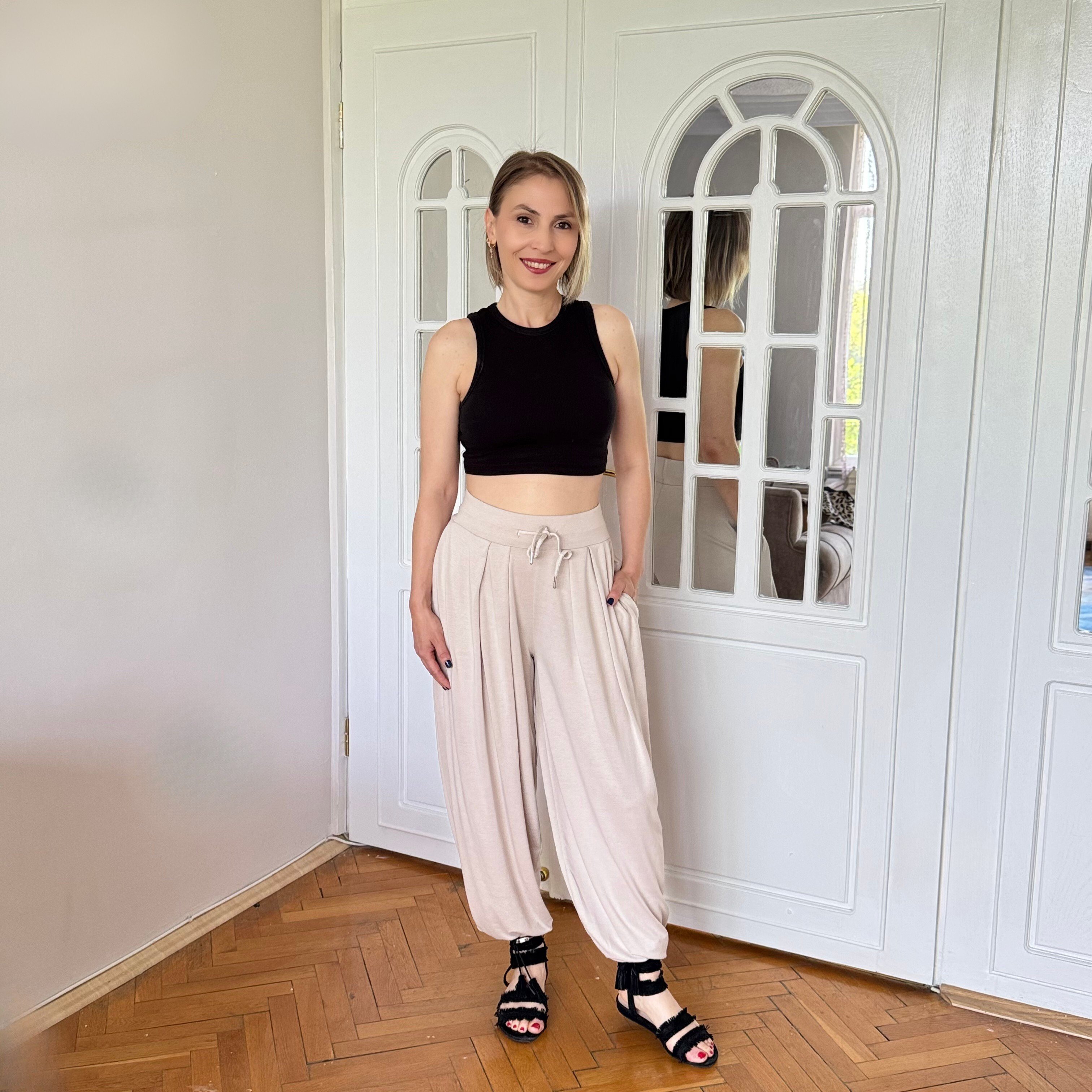 Modal Kumaş Şalvar Kesim Pantolon  - Ekru