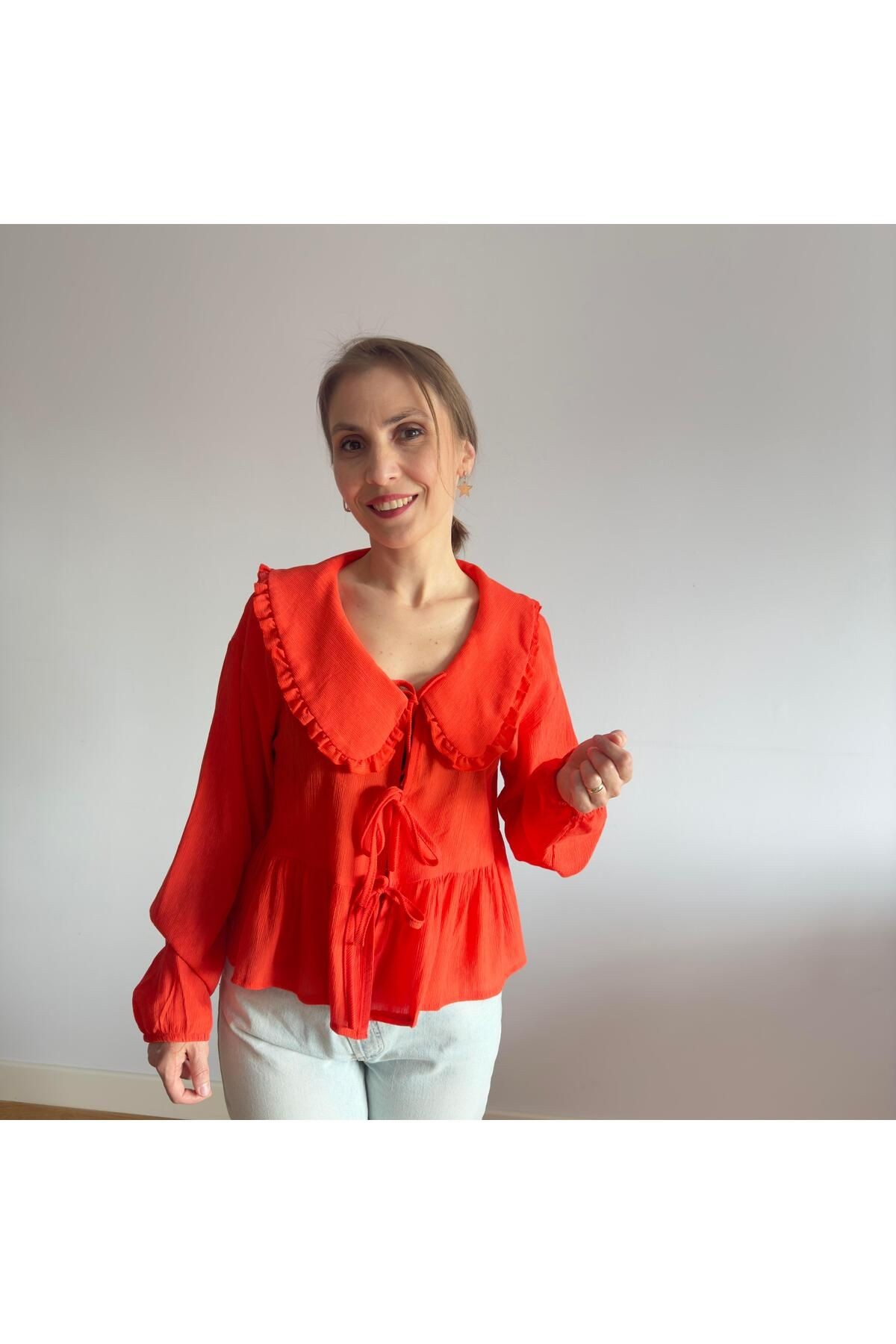 Bebe Yaka Önden Bağlamalı Gömlek Turuncu