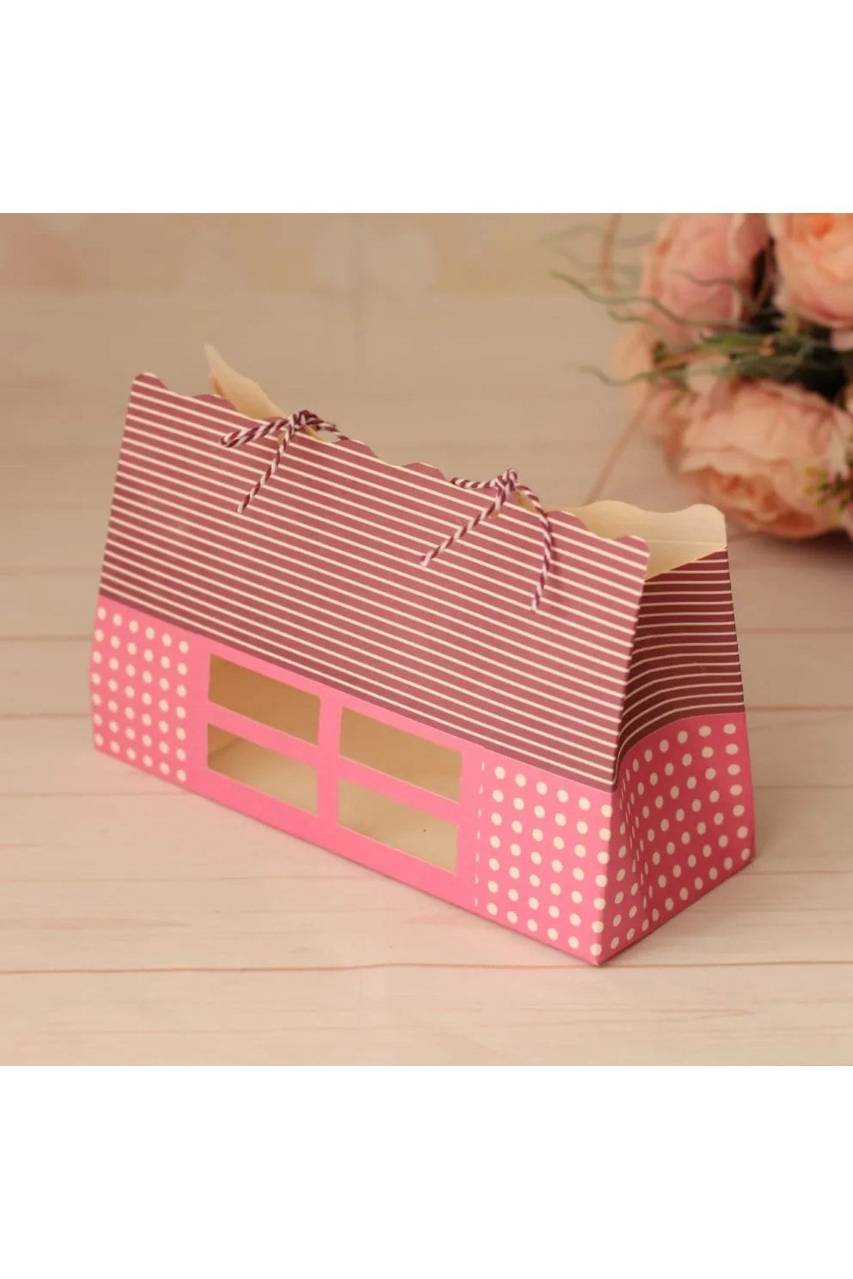 Kurabiye cupcake kasesi 3 adet pembe puantiyeli kutu 22x14x8