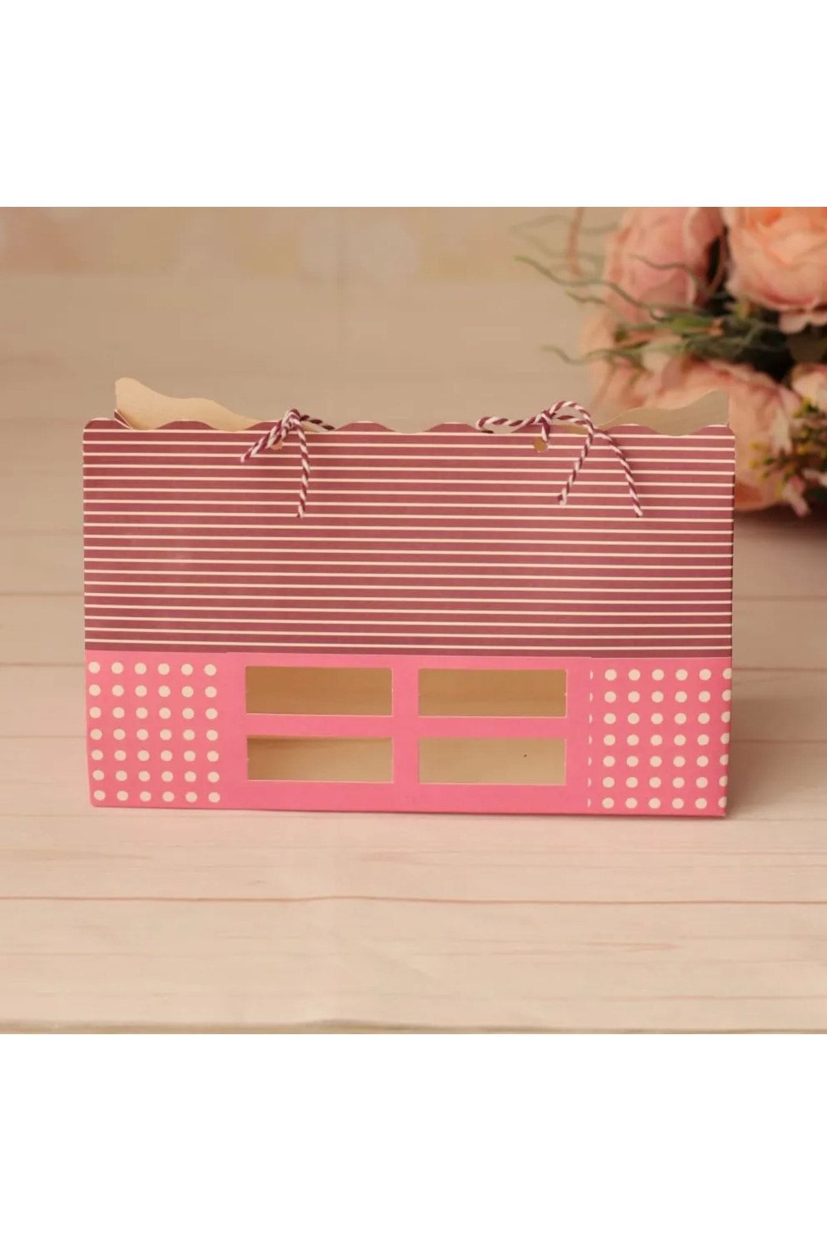 Kurabiye cupcake kasesi 3 adet pembe puantiyeli kutu 22x14x8