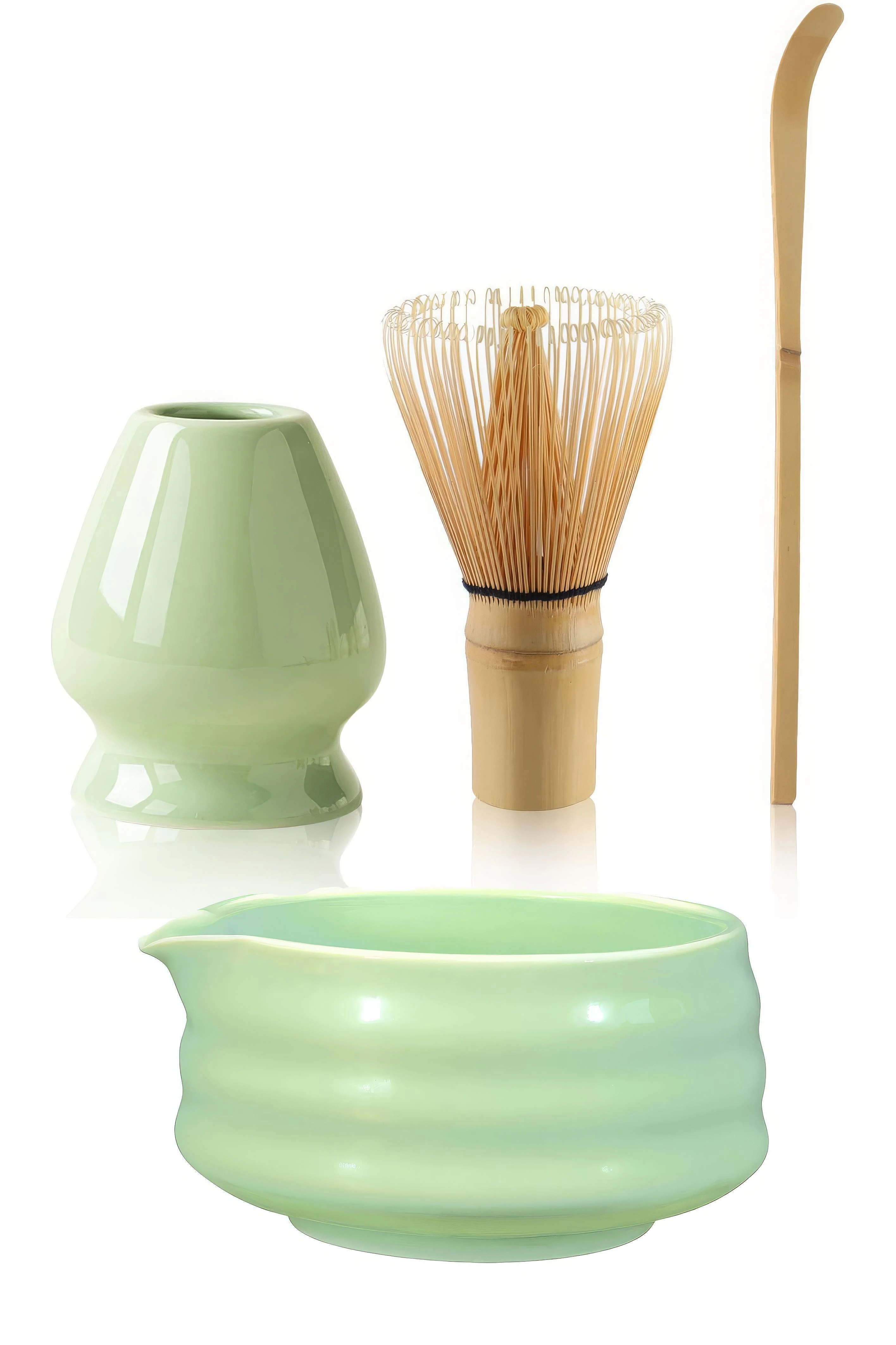 4lü Matcha Set Kase Kaşık Whisk Tutucu Bambu Whisk Çırpıcı ve Bambu Kaşık mt217