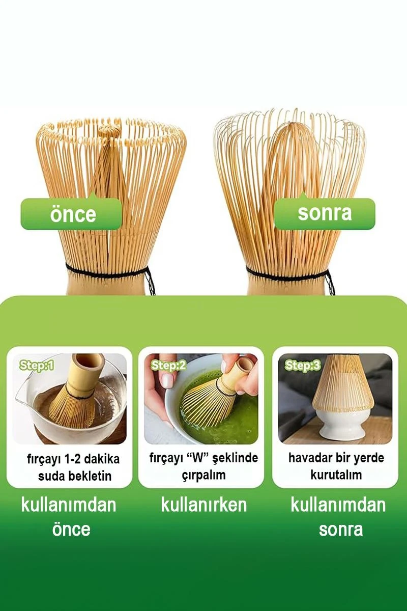 4lü Matcha Set Kase Kaşık Whisk Tutucu Bambu Whisk Çırpıcı ve Bambu Kaşık mt248