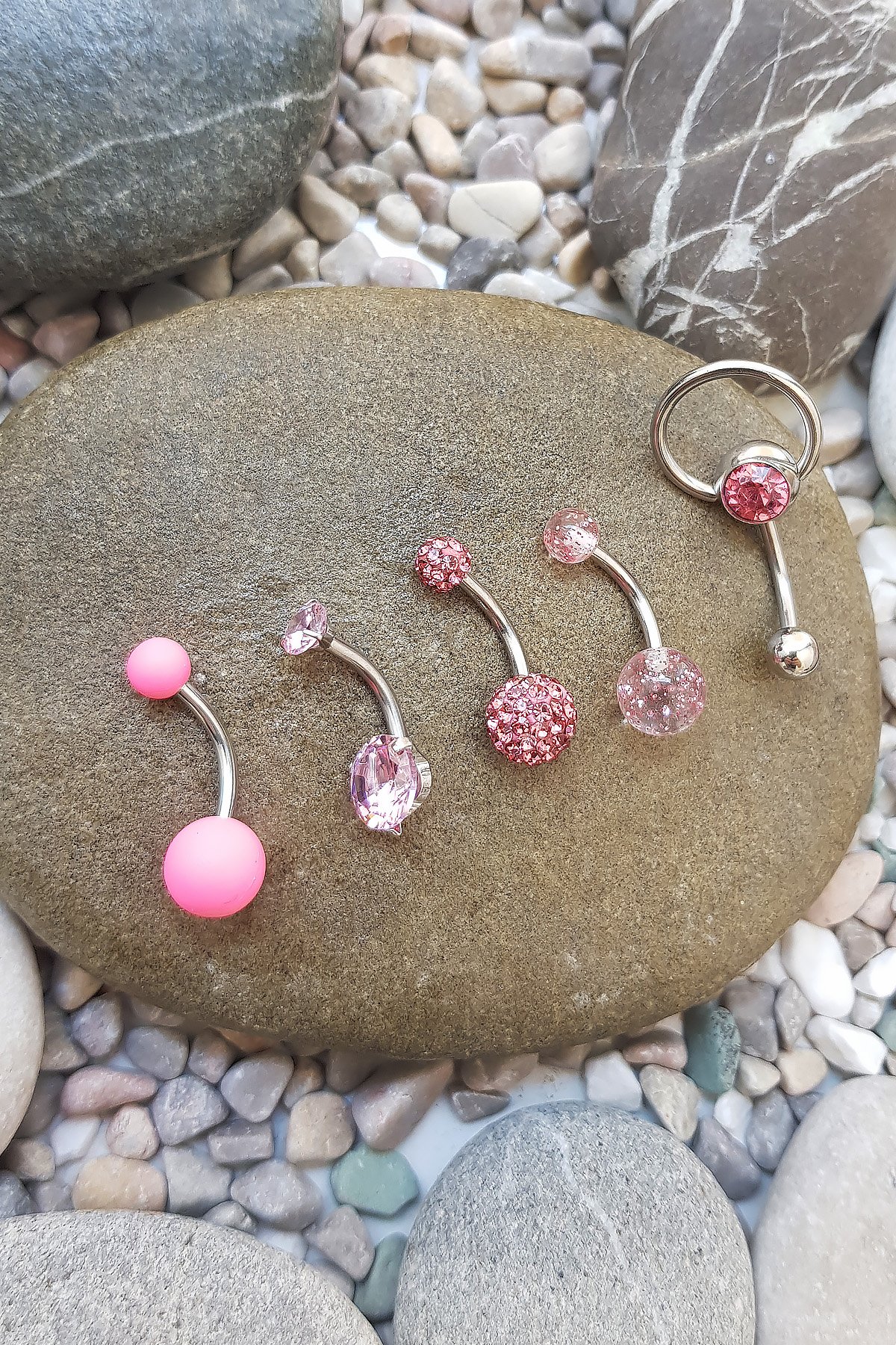 Chavin 5 adet Pembe Cerrahi Çelik Göbek Piercing en45pm