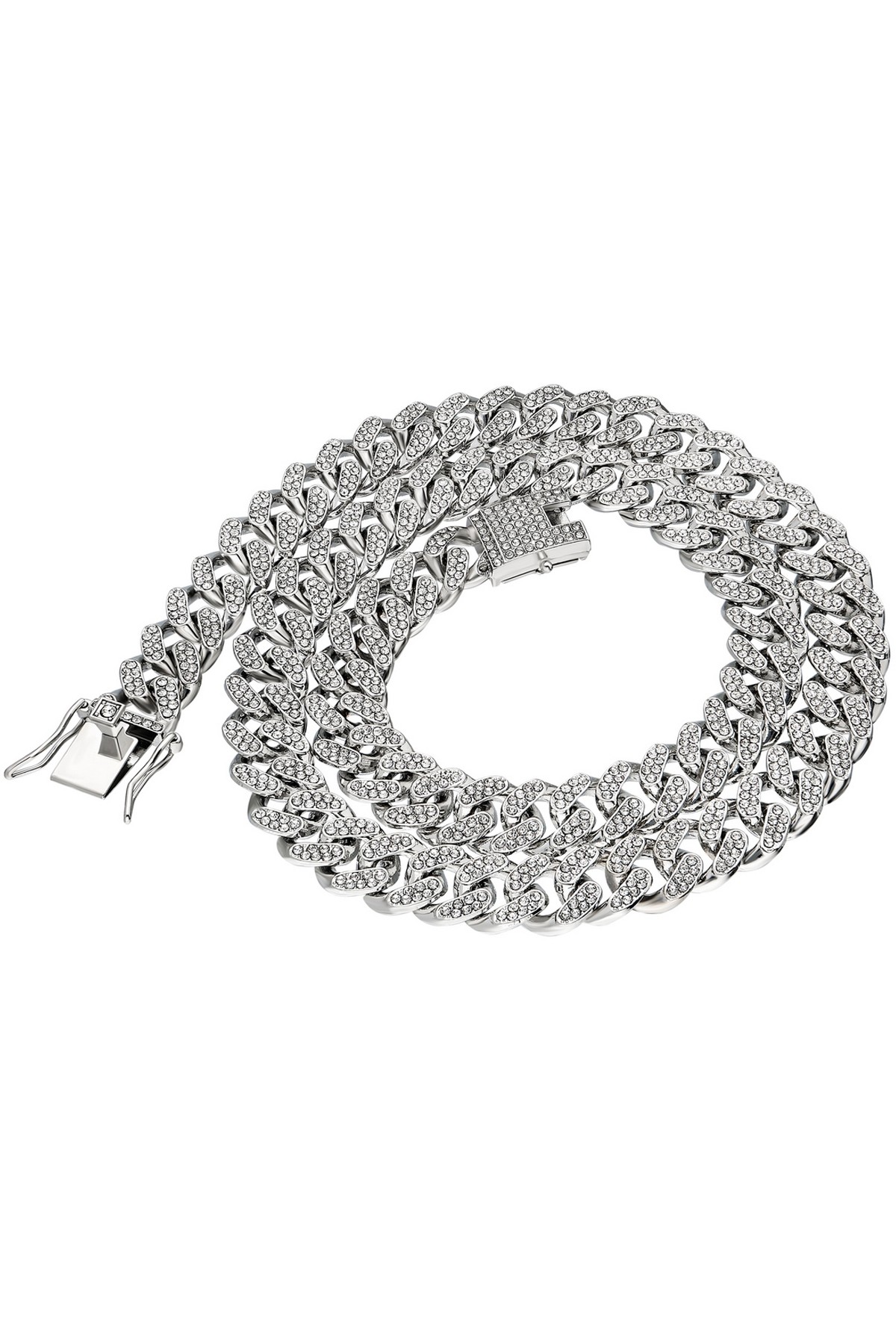 Chavin 13 mm. Kalın 45 cm. Taşlı Gri  Alloy Kadın Zincir ek55by