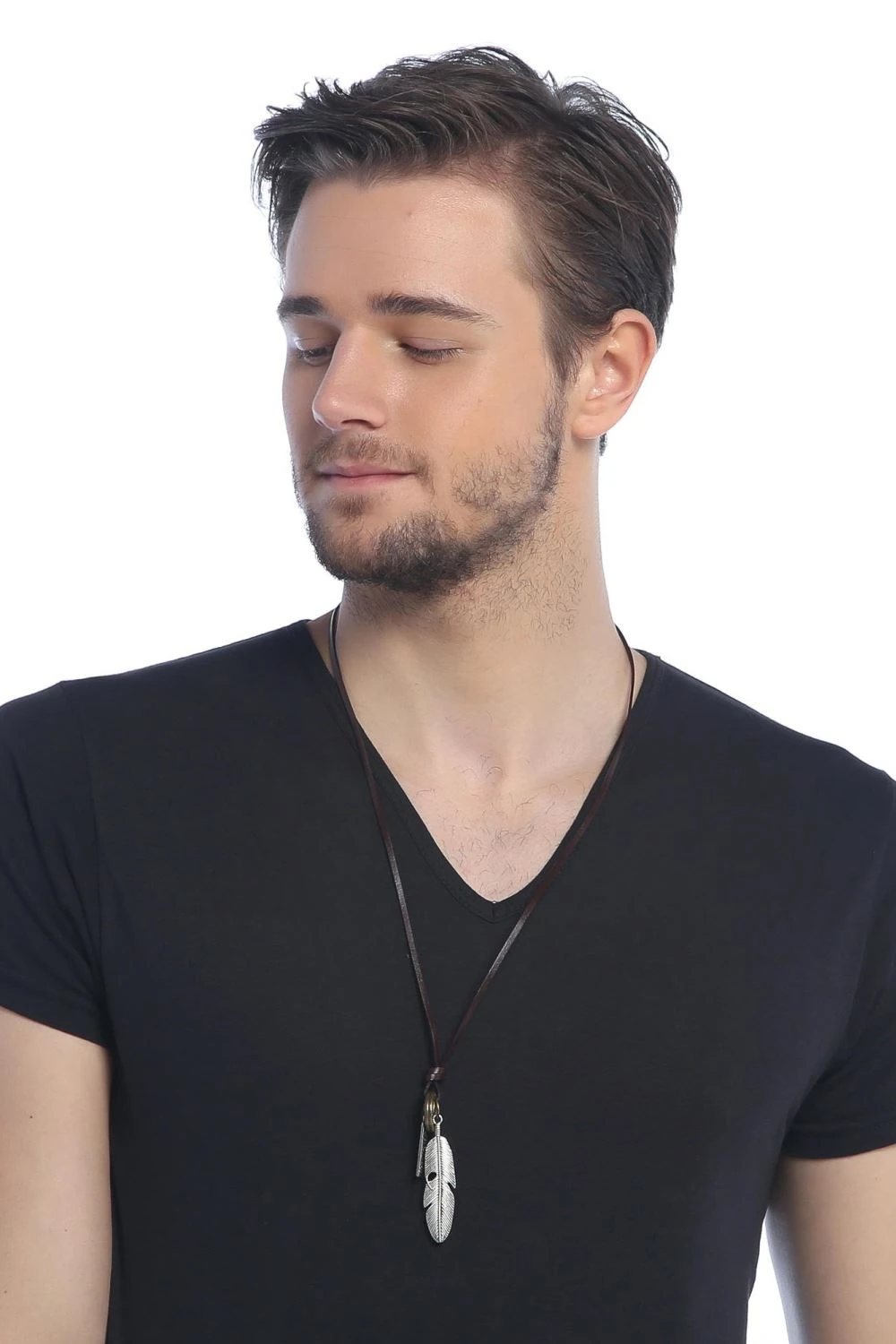 Chavin Kartal Şans Tüyü Dizayn Erkek Deri İpli Kolye cy21