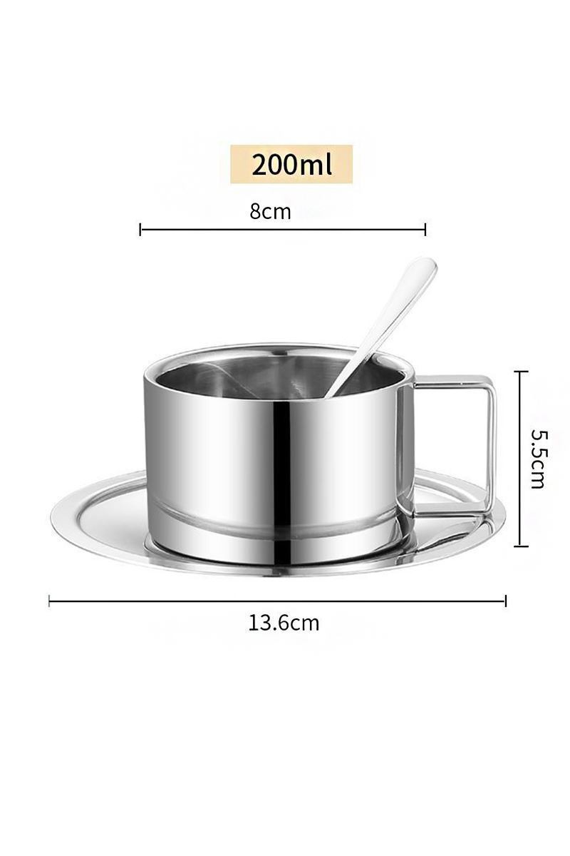 Çelik 3 Parça 200 ml Çift Cidarlı Espresso Kahve Fincan Seti Sunum Bardağı mt119