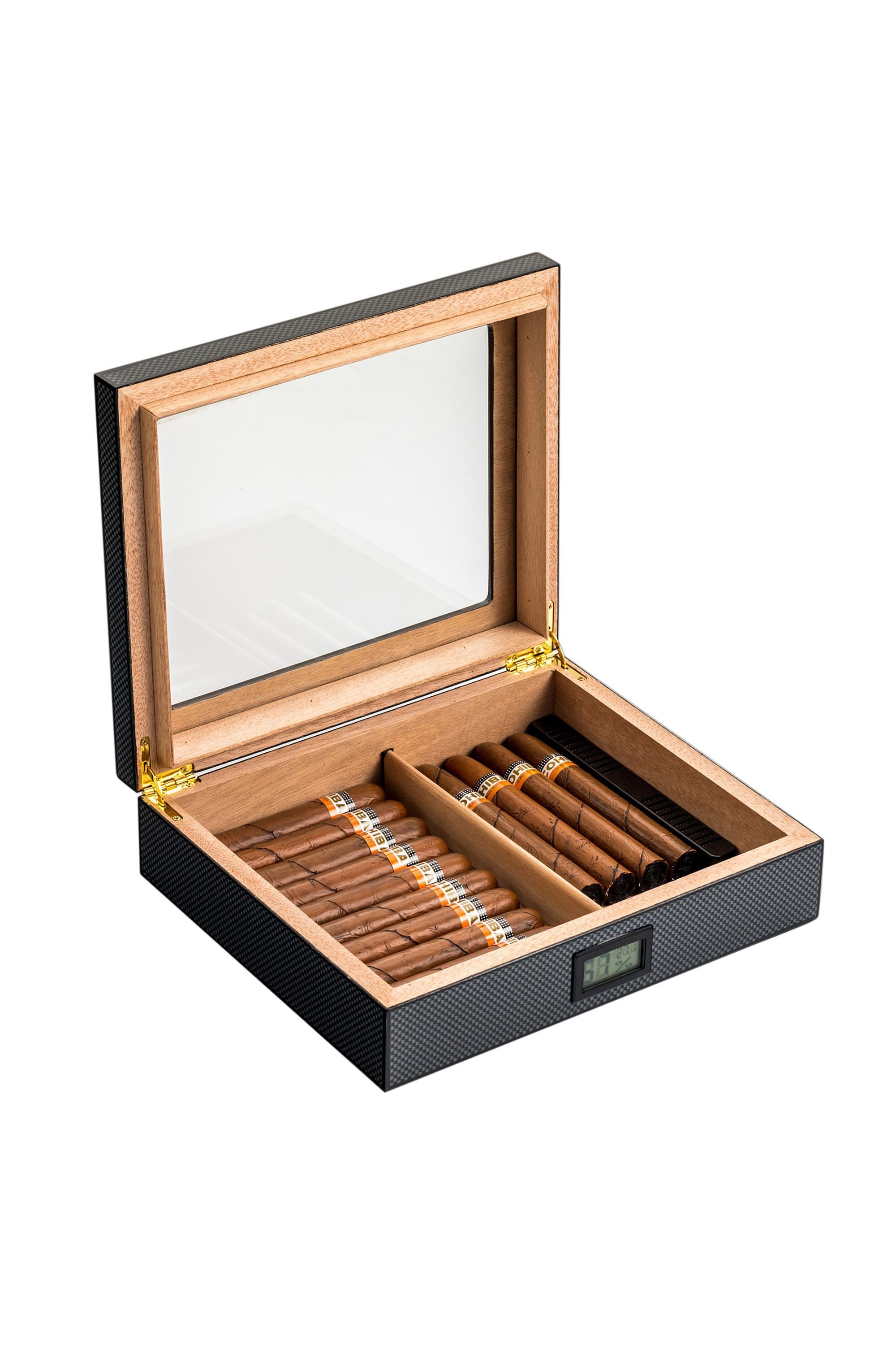 Falconetti Karbon Fiber Siyah Camlı Kısa Humidor Puro Kutusu rc38