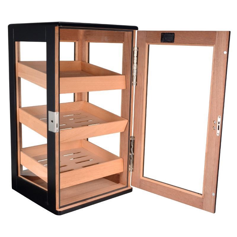 Falconetti Sedir Ağacı 3 Katlı Camlı Siyah Özel Humidor Puro Kutusu rd12