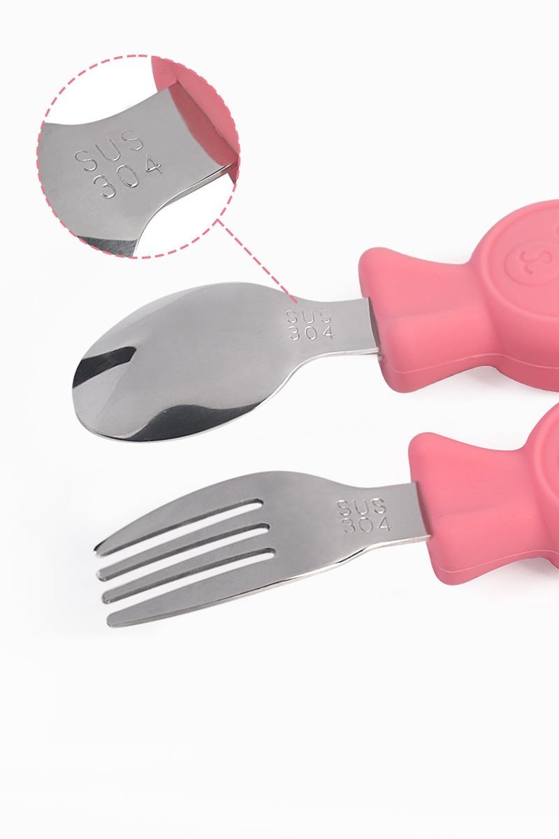 304 Çelik Pembe Ayıcık Model Bebek Kaşık ve Çatal Set cin766pm