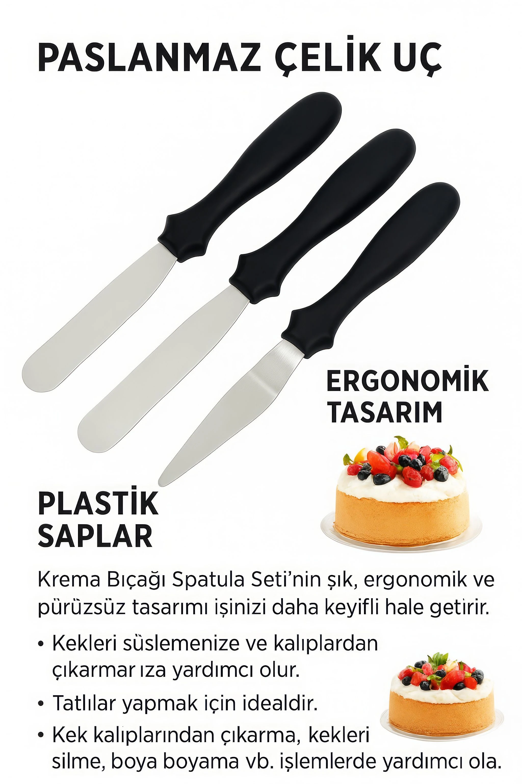 Çelik Silver Pasta Krema Sıva Kek Spatula Seti Sunum mt233