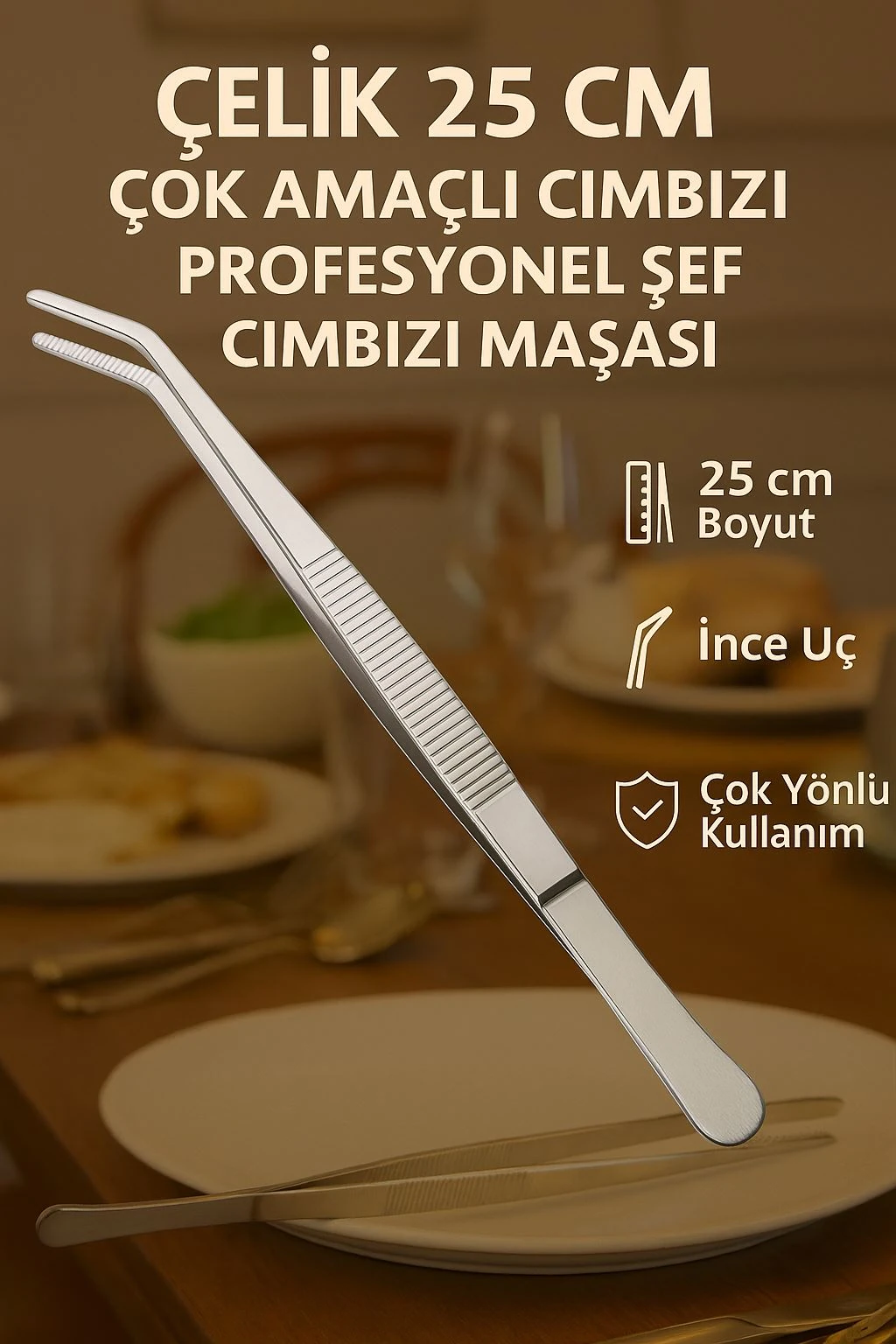 Çelik 25 cm Çok Amaçlı Cımbız Profesyonel Şef Cımbızı Maşası cin774