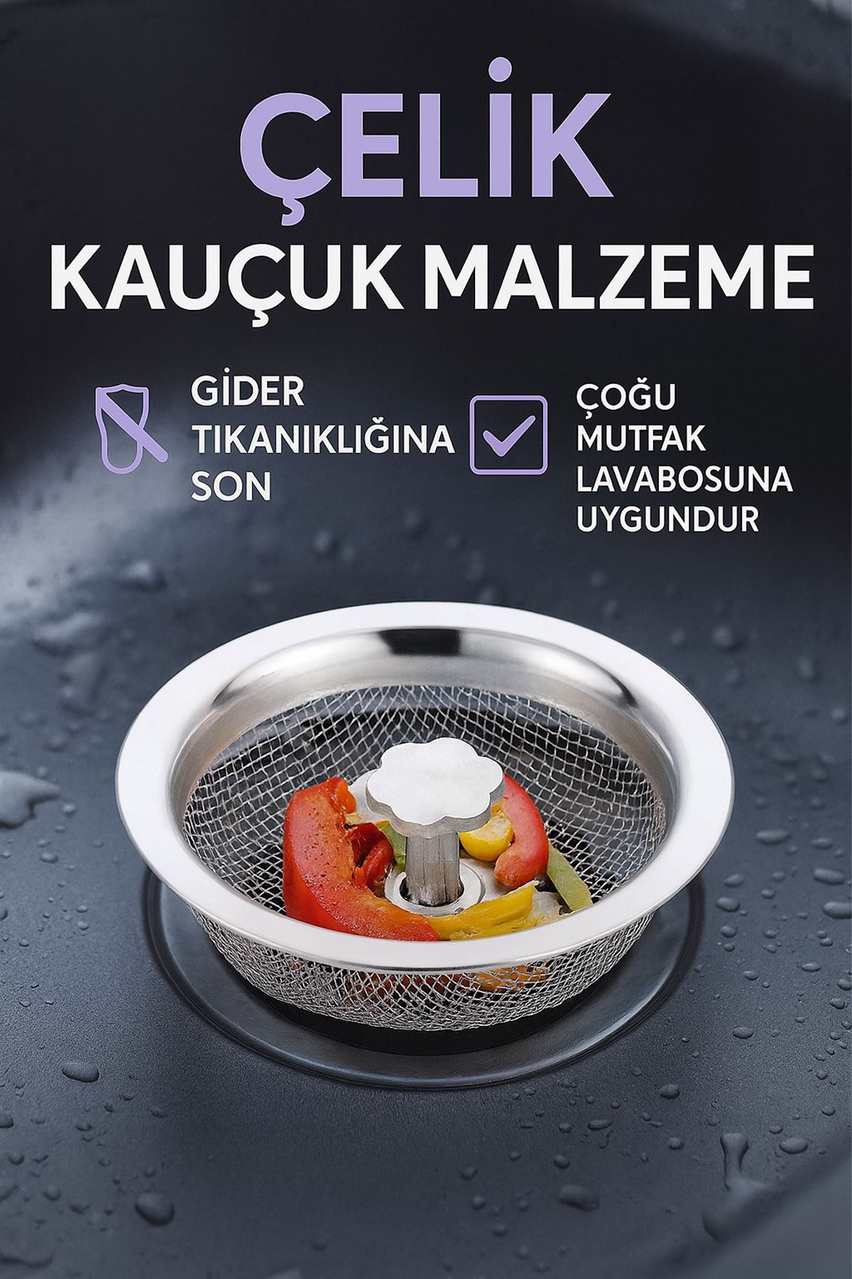 Çelik Mutfak Lavabo Atık Yemek Süzgeci 8,3 cm çap Gider Tıpası mt202