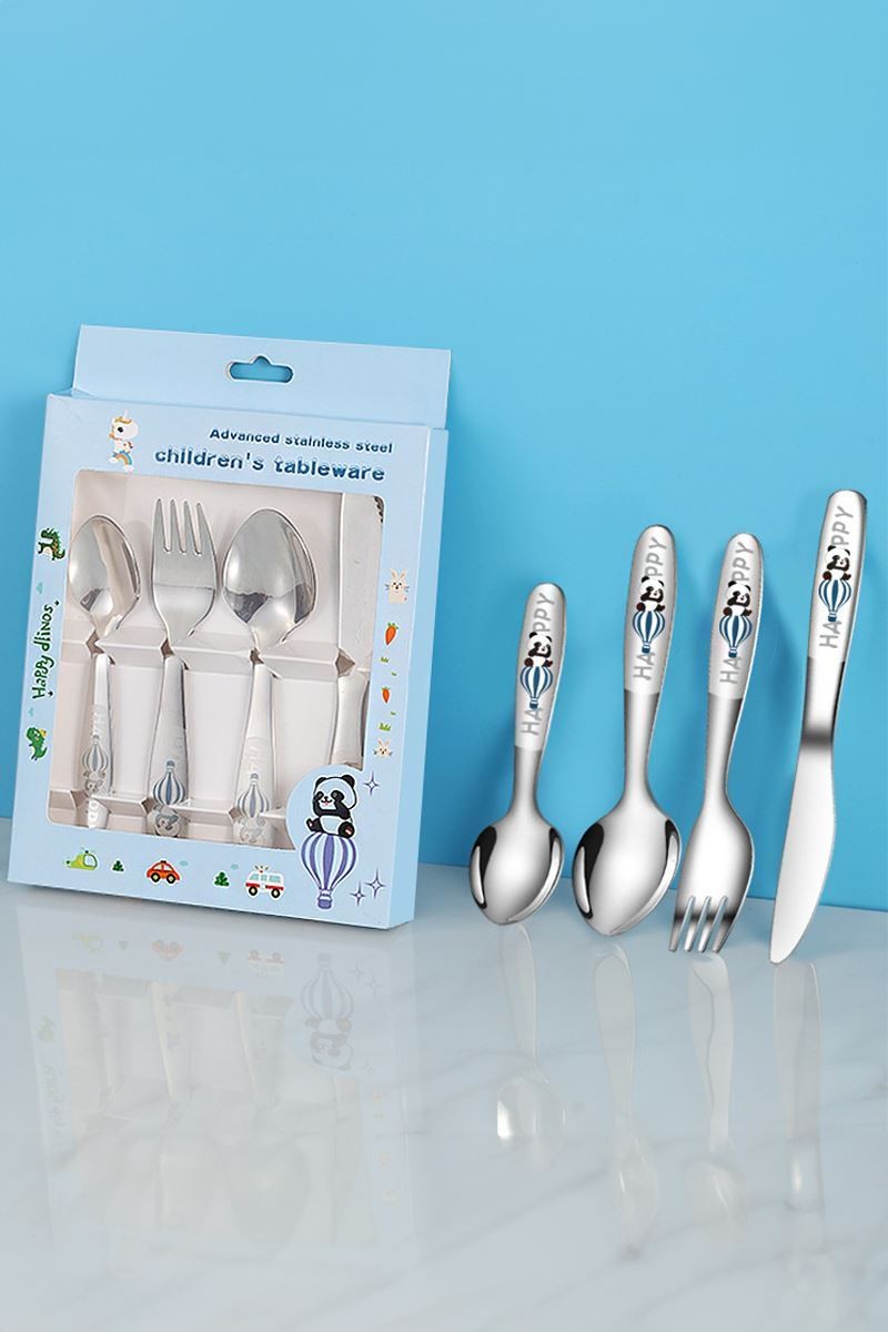 304 Çelik Panda Baskılı Çocuk Kaşık ve Çatal Bıçak Set mt150