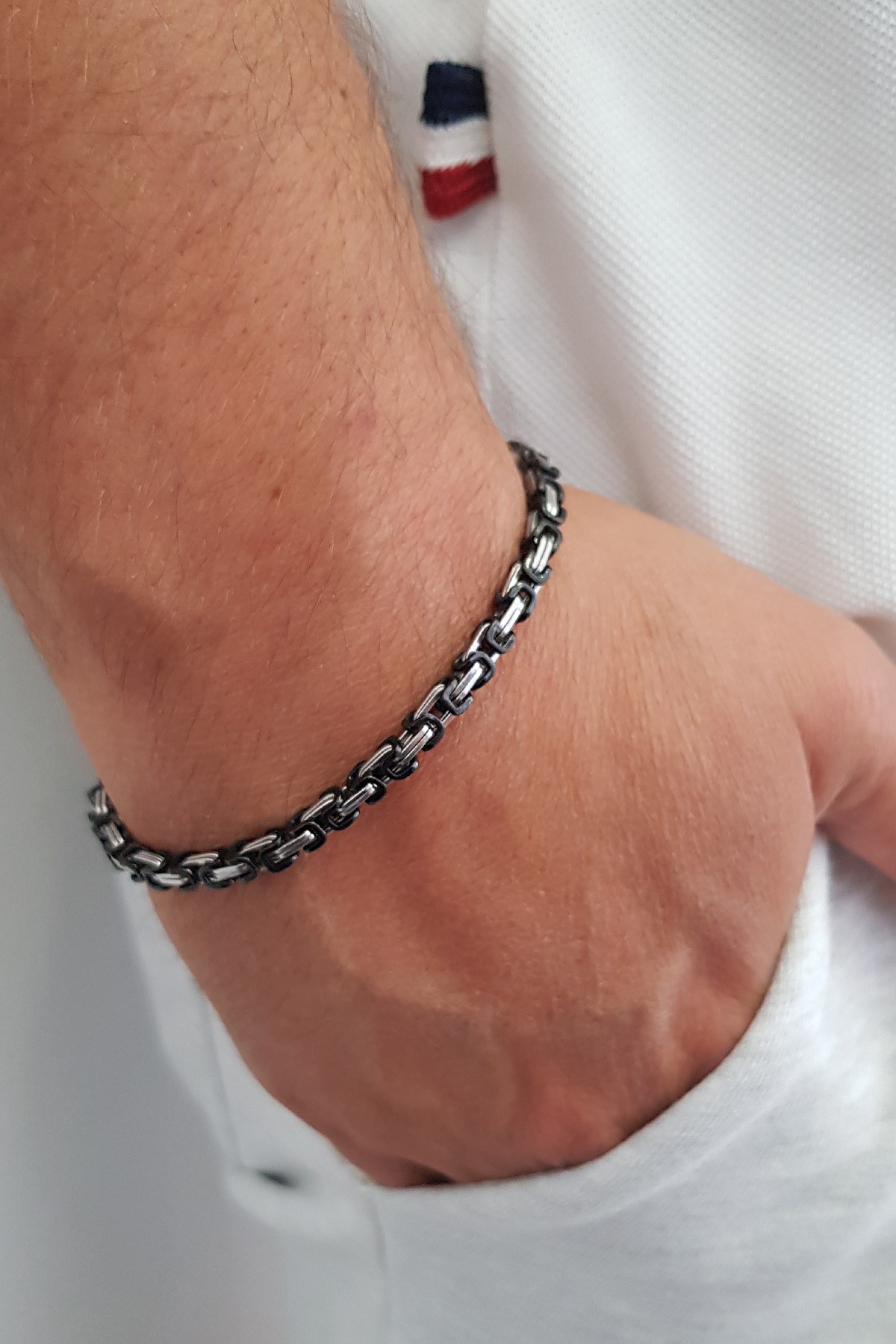 Chavin Kral Model 4 mm. Gri-Siyah Çelik Erkek Bileklik az68-4sy