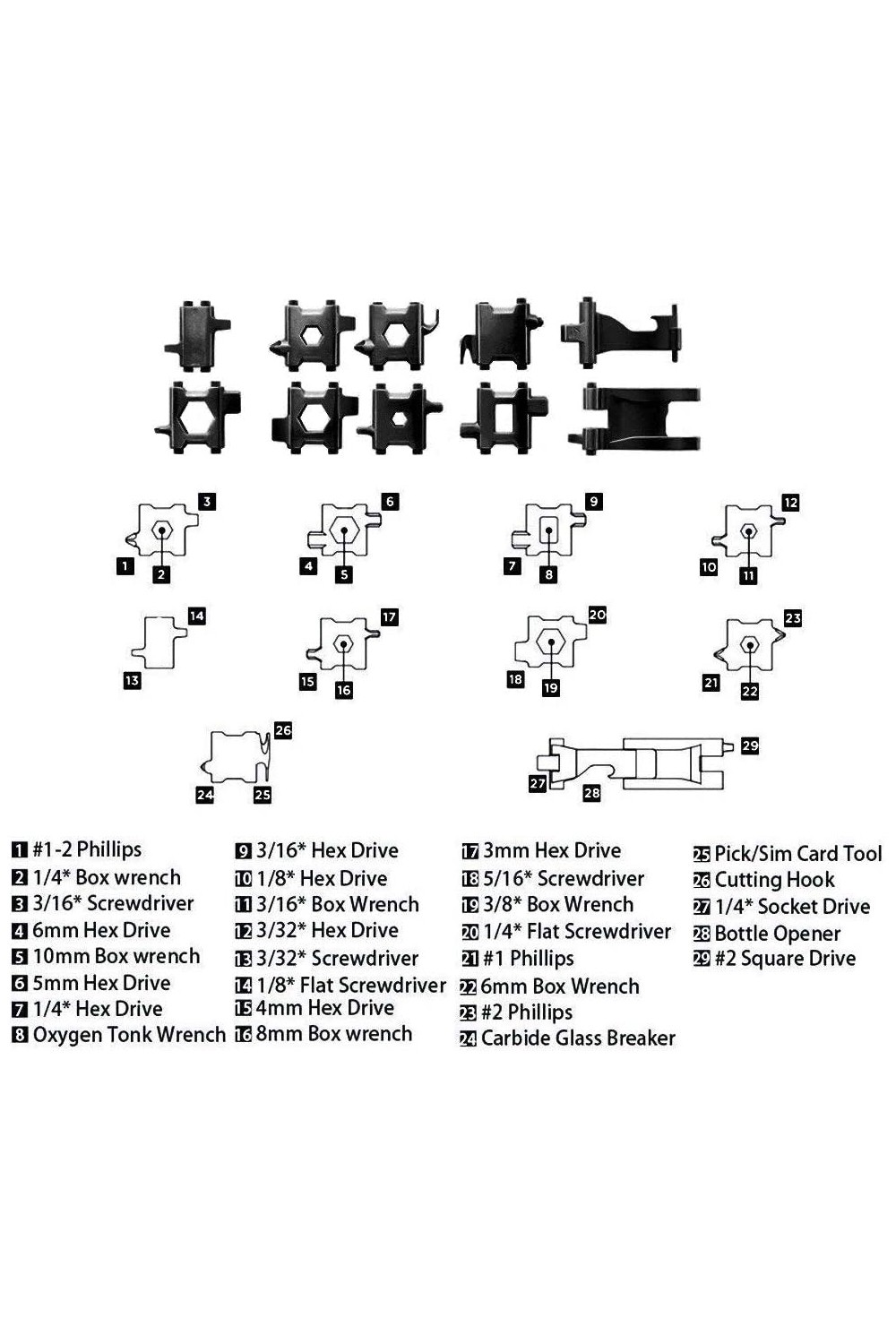 Chavin Çelik Erkek 29 Fonksiyonlu 3 cm. Multitool Siyah Bileklik eg62sy