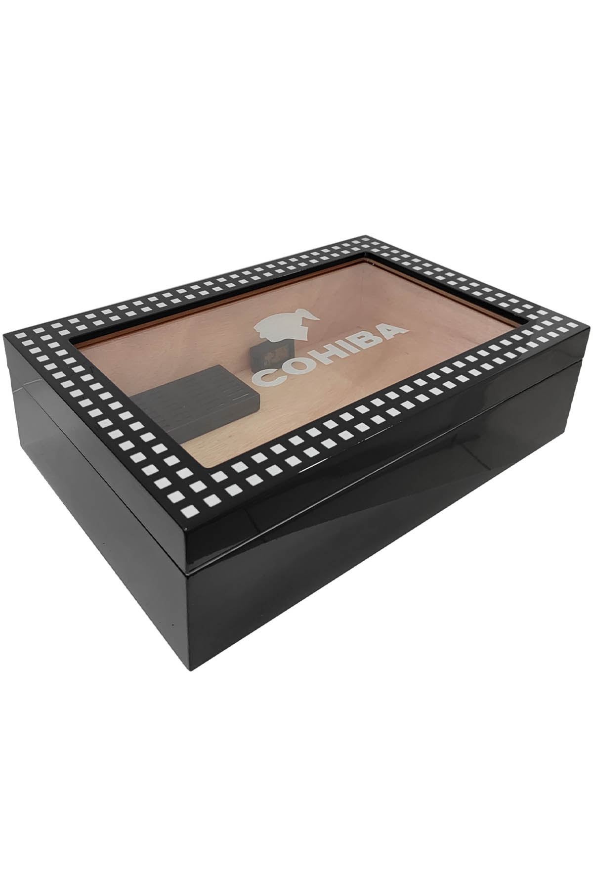 Cohiba Piyano Black Siyah Camlı Humidor Puro Kutusu rc39