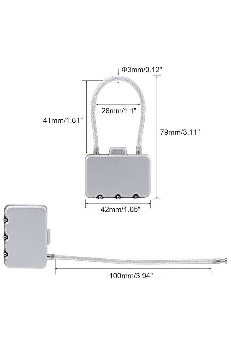 3 Haneli 41 mm Sıfırlanabilir Şifreli Dolap Bagaj Kilidi Asma Kilit cin817slv