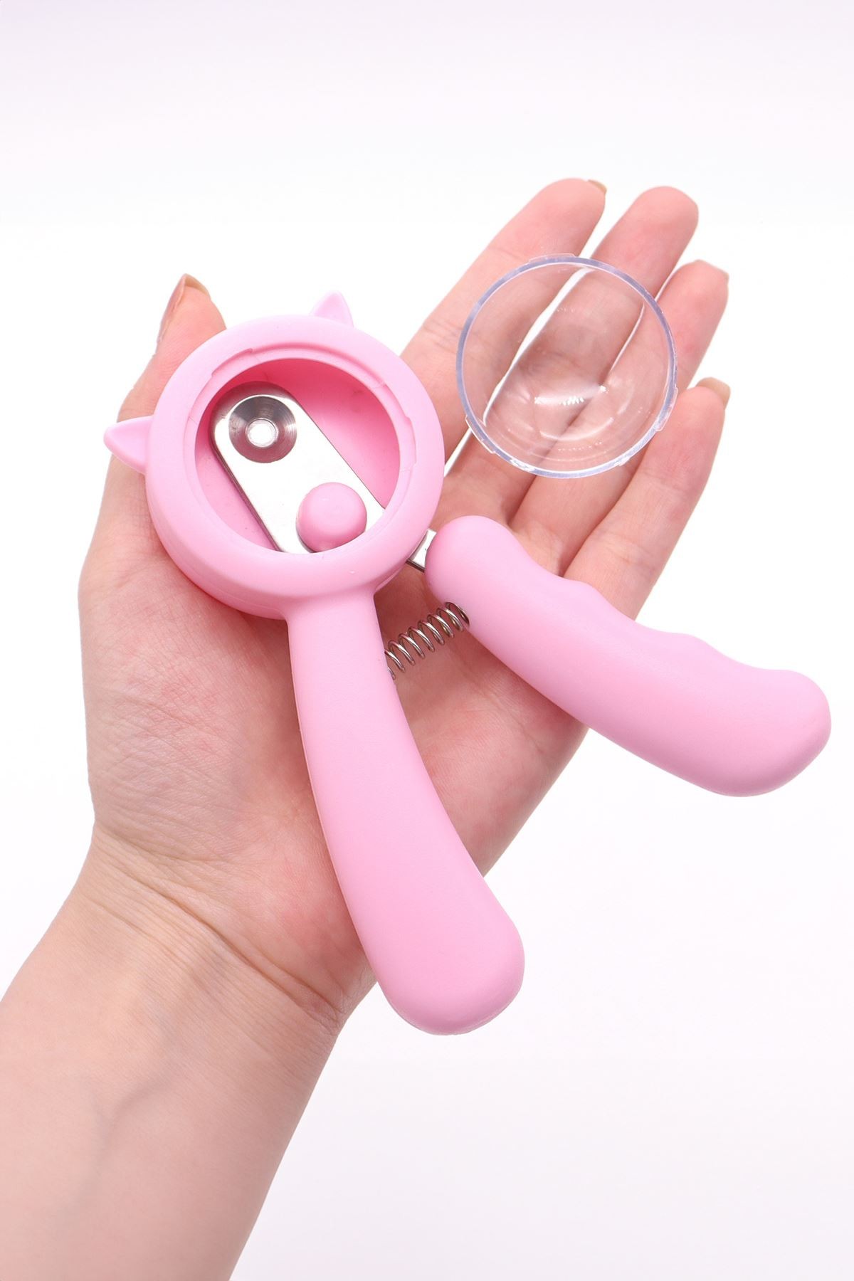 Çelik Pembe Emniyetli Hazneli Kedi Tırnak Makası ve Törpü Set cin823pm