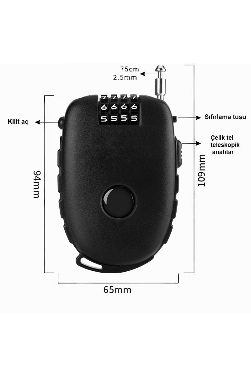 Teleskopik 65 mm Uzayan Şifreli 4 Haneli Dolap Bagaj Kilidi Asma Kilit cin815sy