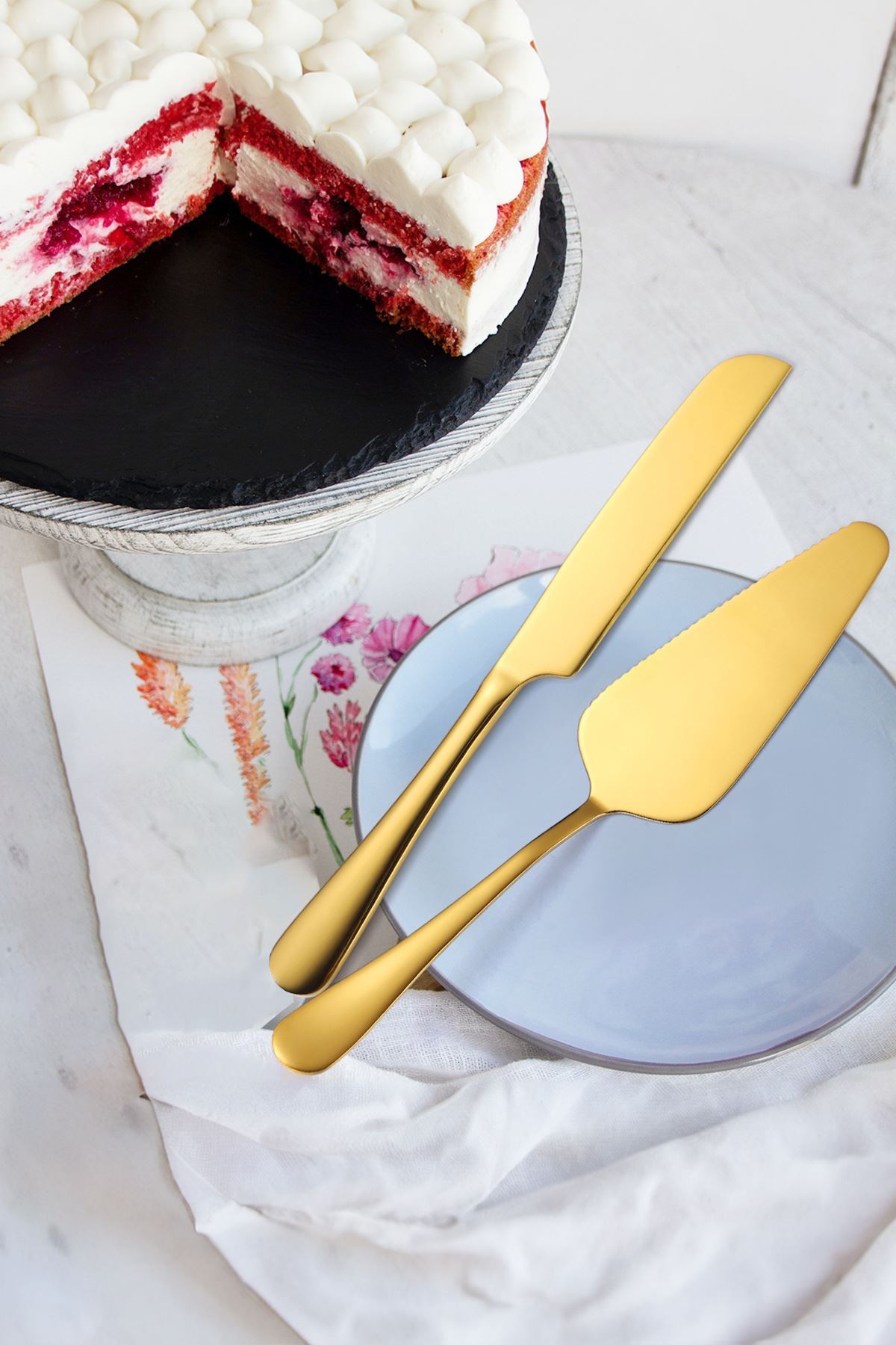 Çelik Gold Pasta Spatula Bıçak Seti Kek Sunum cin512sr
