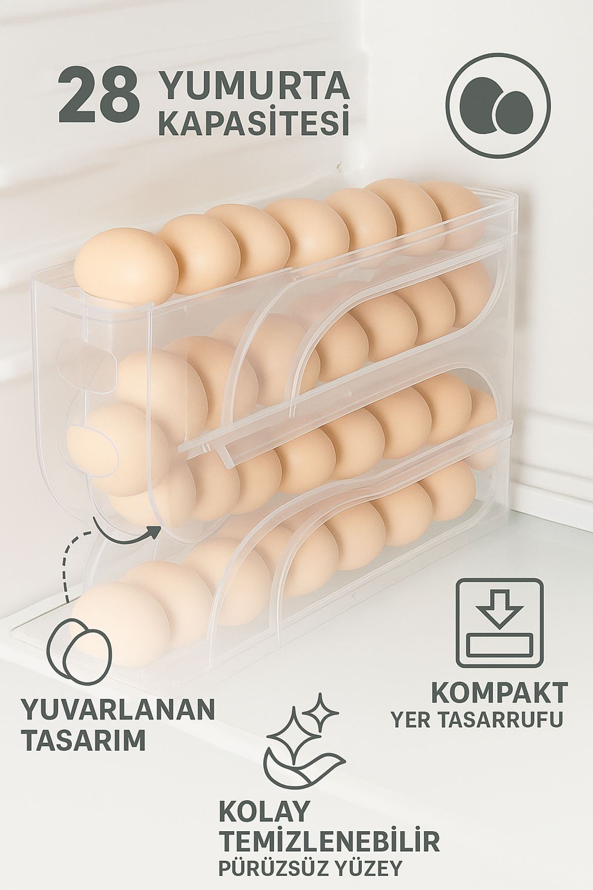 28 li Şeffaf Plastik Yumurtalık Buzdolabı Düzenleyici Yumurta Saklama Rafı mt185