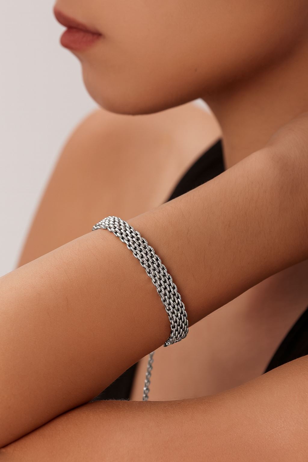 Chavin 8 mm Silver Çelik Kadın Zincir Bileklik et83by