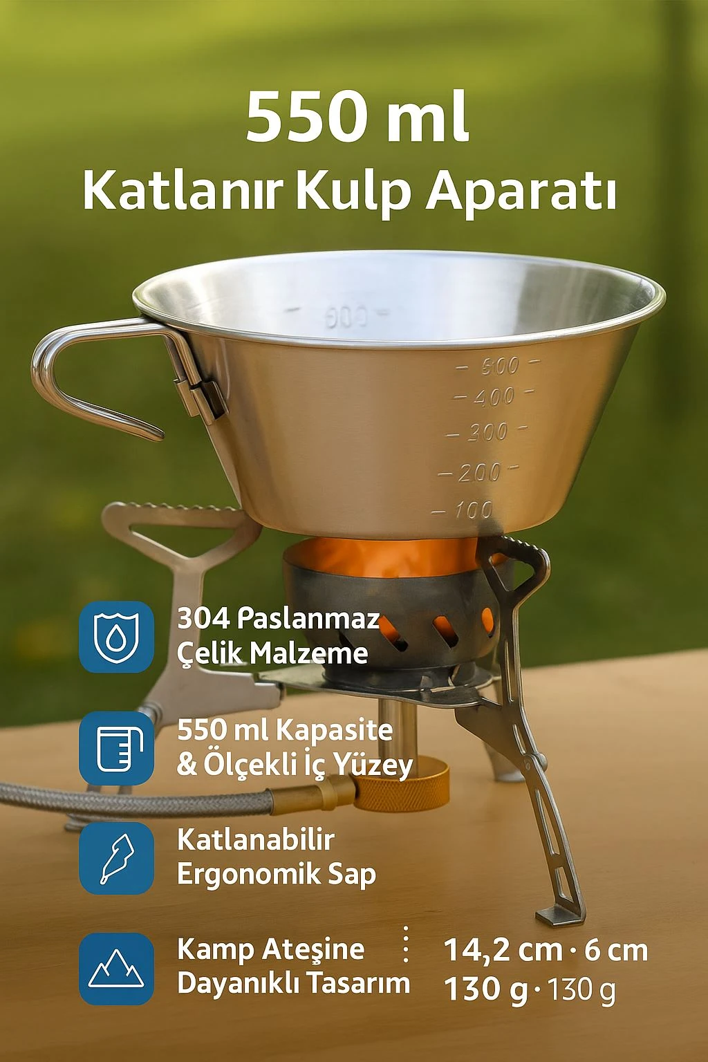 Çelik 550 ml Katlanır Kulp Ölçekli Kamp Ve Piknik Kasesi  mt103