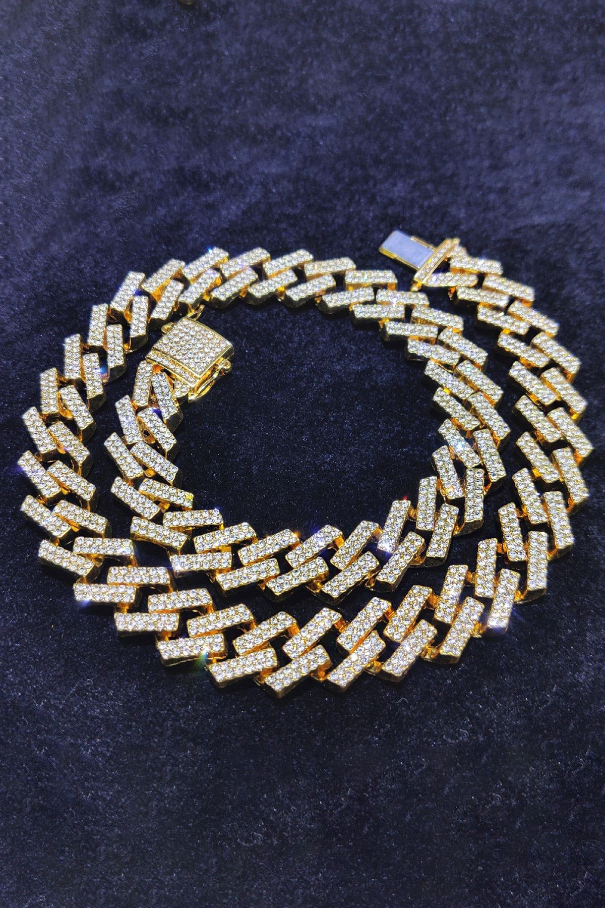 Chavin 15 mm. Gold Kalın 60 cm. Taşlı Alloy Erkek Zincir eu78sr