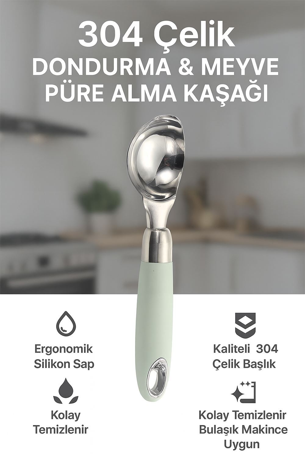 Chavin 304 Çelik Dondurma Meyve Püre Alma Kaşığı mt199ys