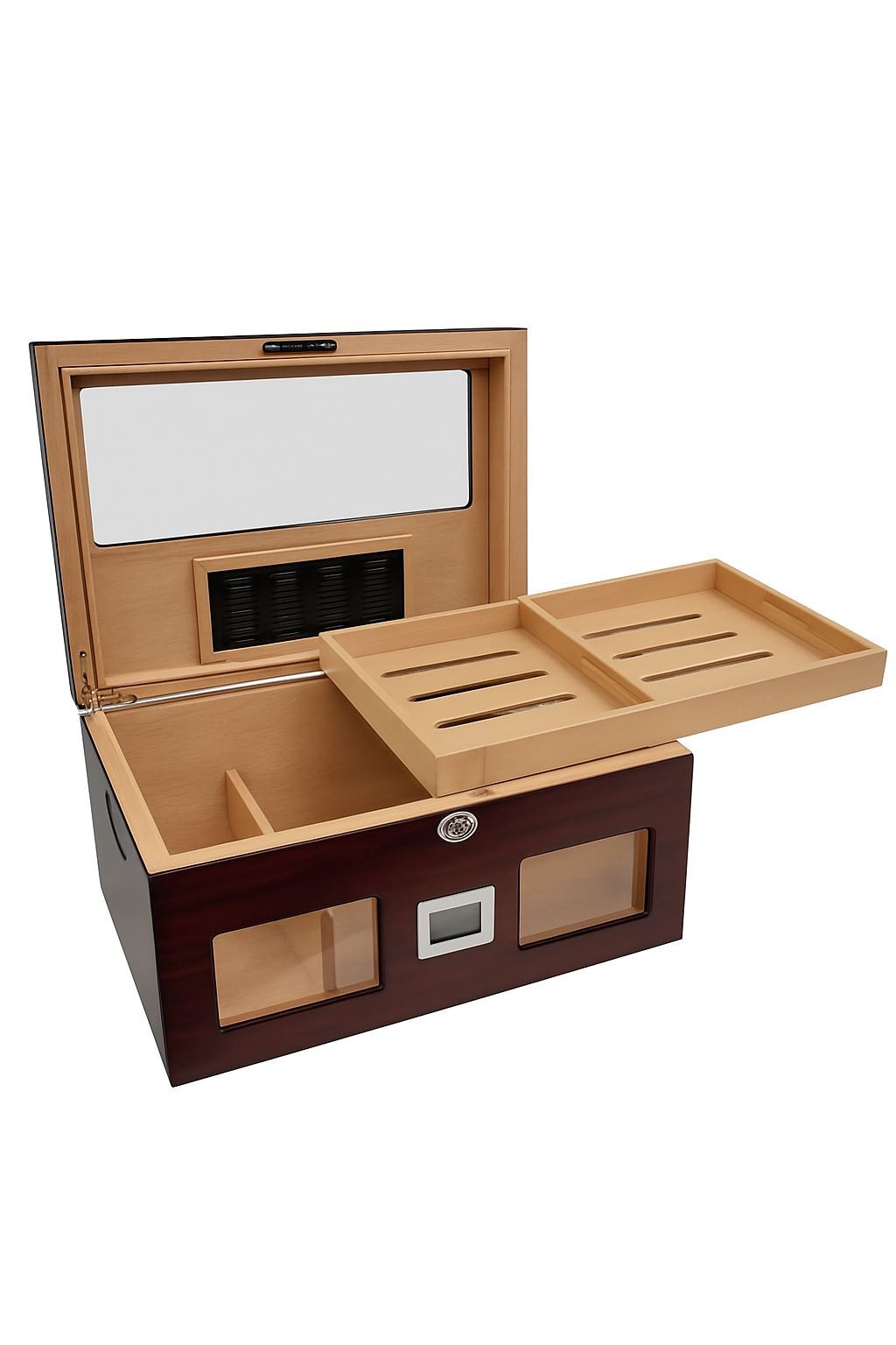 Falconetti Bordo 2 Katlı Camlı Dijital Humidor Puro Kutusu rc59kr