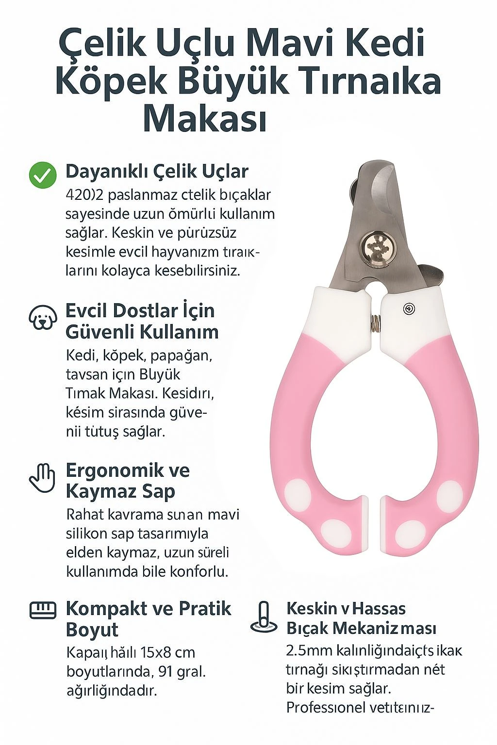 WF Çelik Uçlu Pembe Kedi Köpek Büyük Tırnak Makası cin313pm