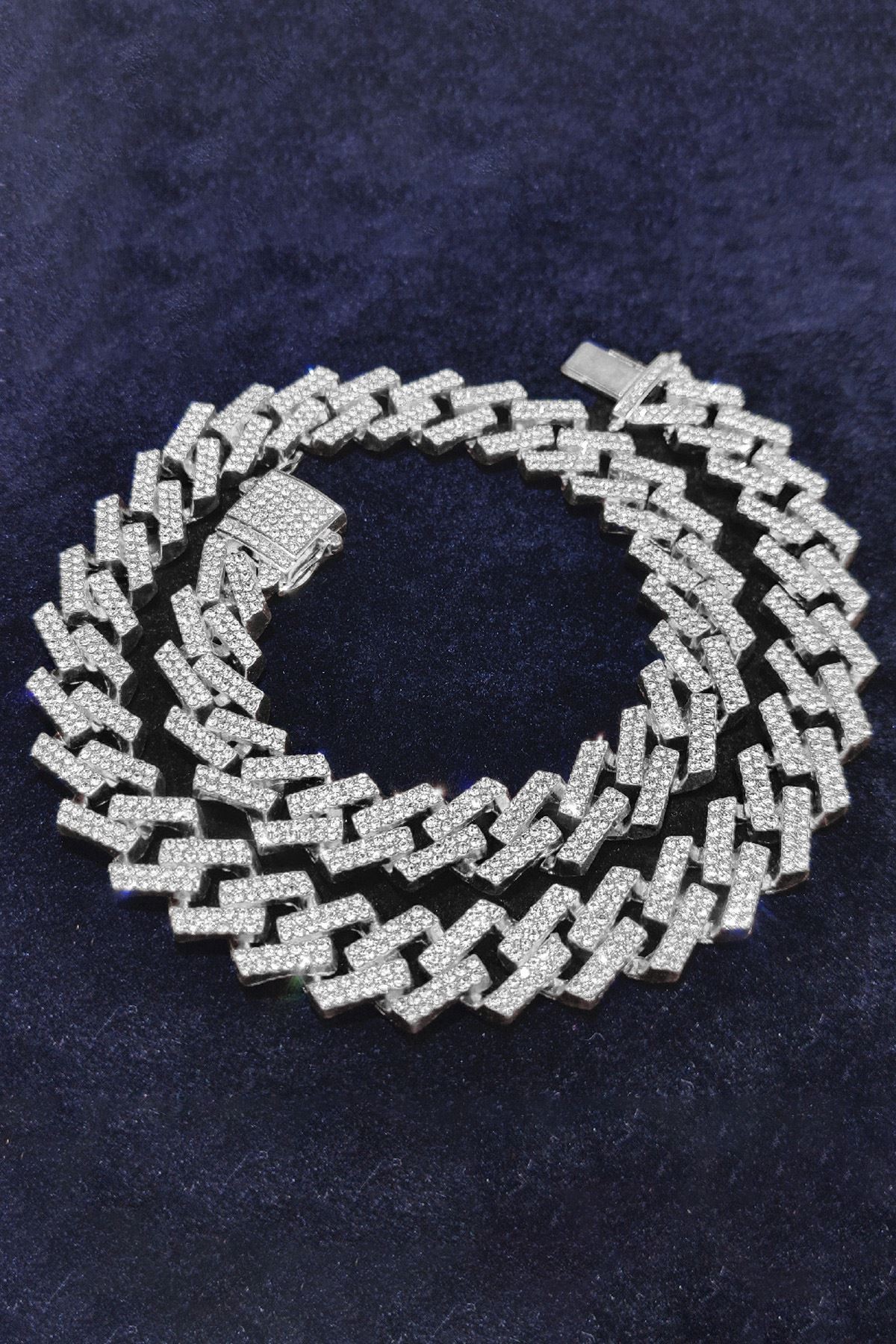 Chavin 15 mm. Gri Kalın 60 cm. Taşlı Alloy Erkek Zincir eu78by