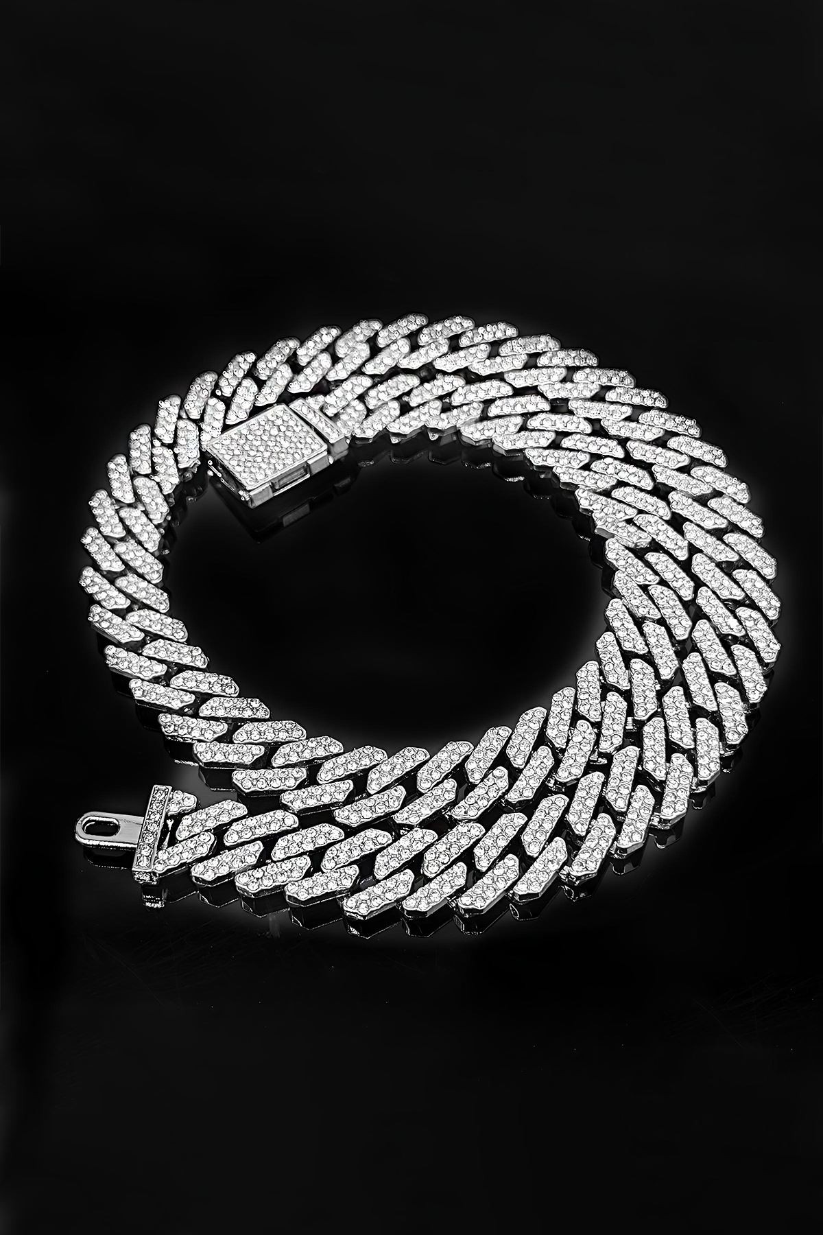 Chavin 12 mm. Gri Kalın 60 cm. Taşlı Alloy Erkek Zincir eu77by