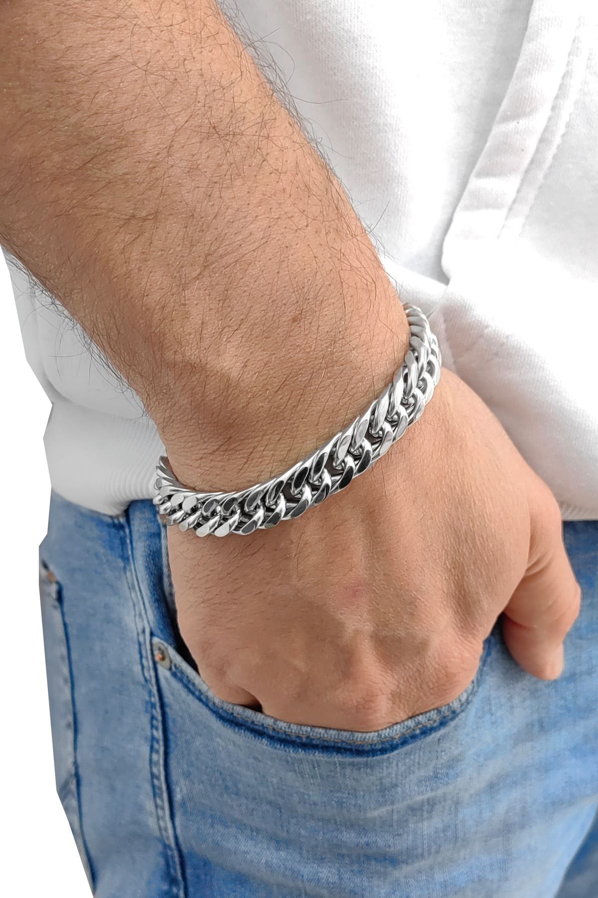 Chavin 10 mm. Gri Çelik Erkek Bileklik dn99
