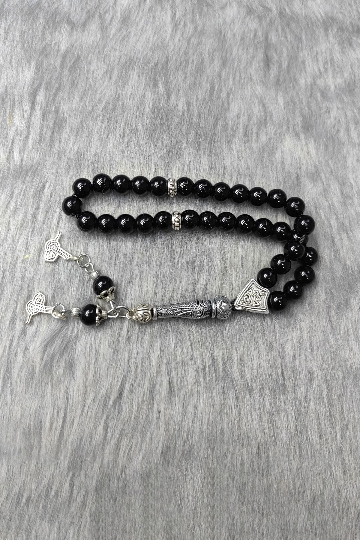 Chavin Oniks Taşlı Gümüş Kaplama Mini Tespih ev81