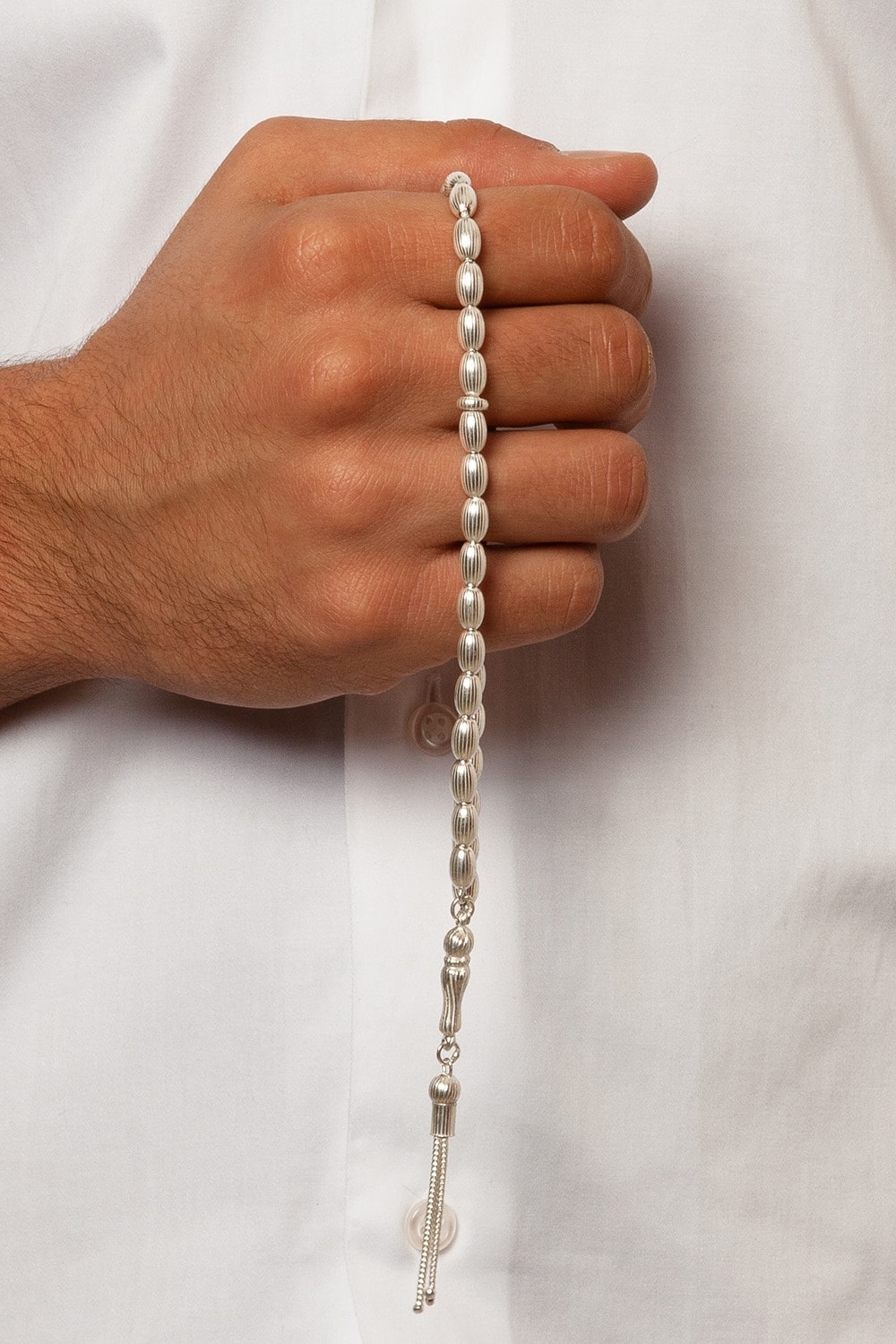 Chavin Çizgili Lazer Kesim Damla Model Gümüş Tespih ca04