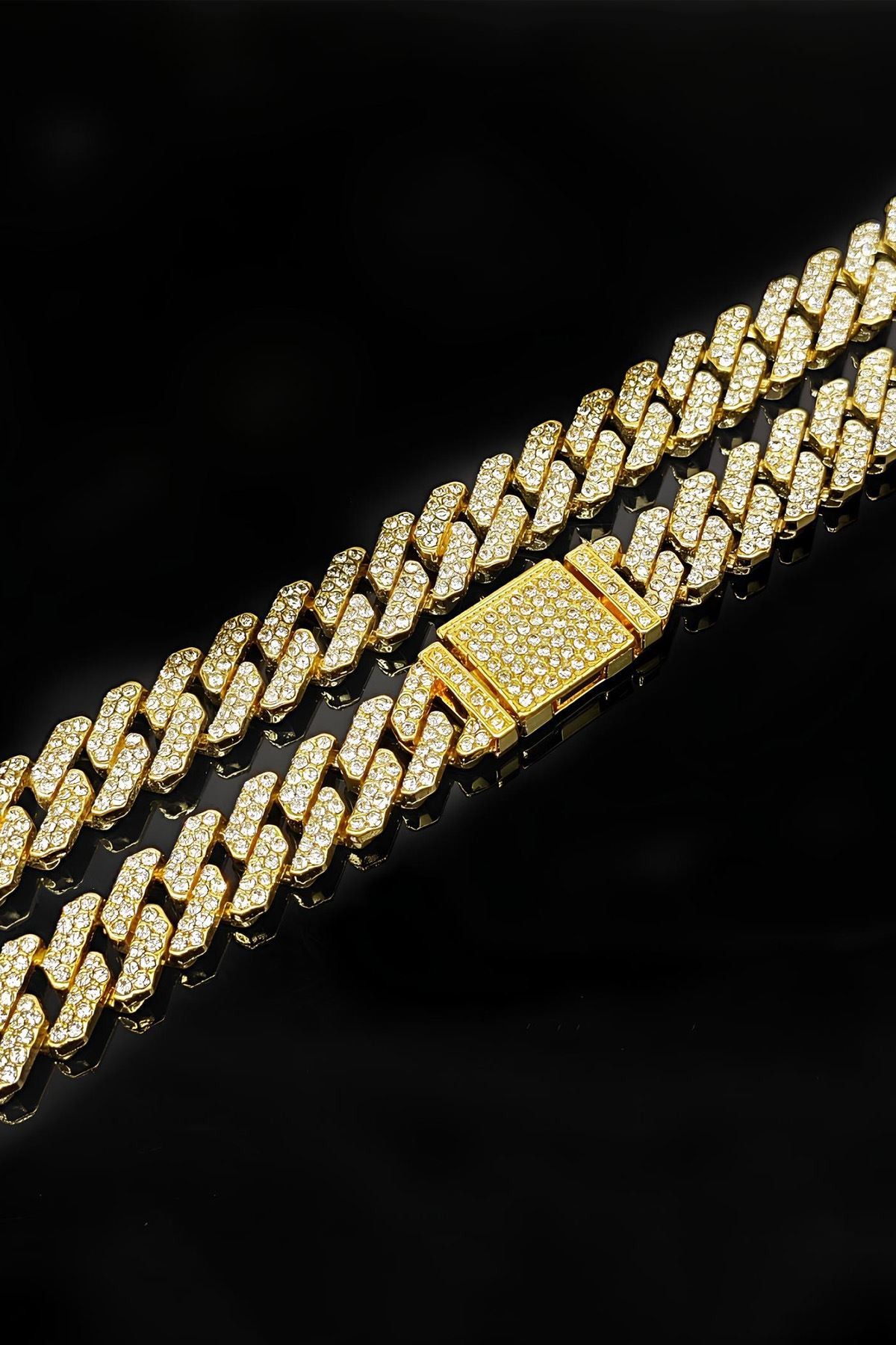 Chavin 12 mm. Gold Kalın 60 cm. Taşlı Alloy Erkek Zincir eu77sr