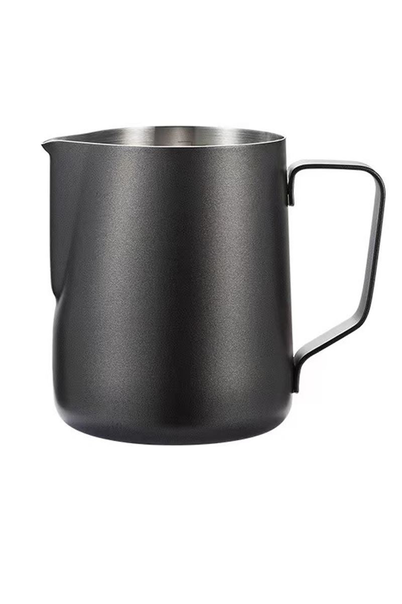 304 Çelik 600 ml Siyah Teflon Kaplama Kahve Süt Köpürtme Potu Sütlük Pitcher 