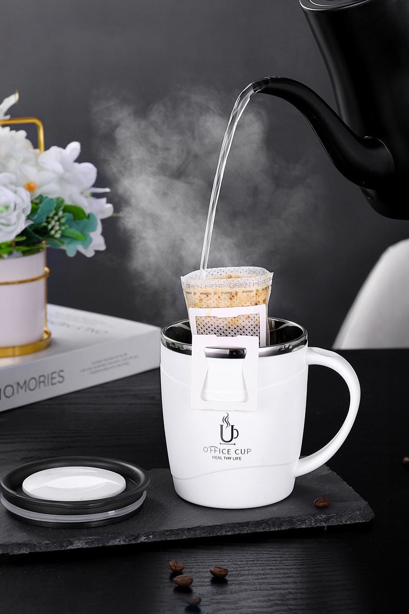 304 L Çelik Beyaz Sıcak Soğuk 500 ml Kahve El Termos Kupa Mug cin558by
