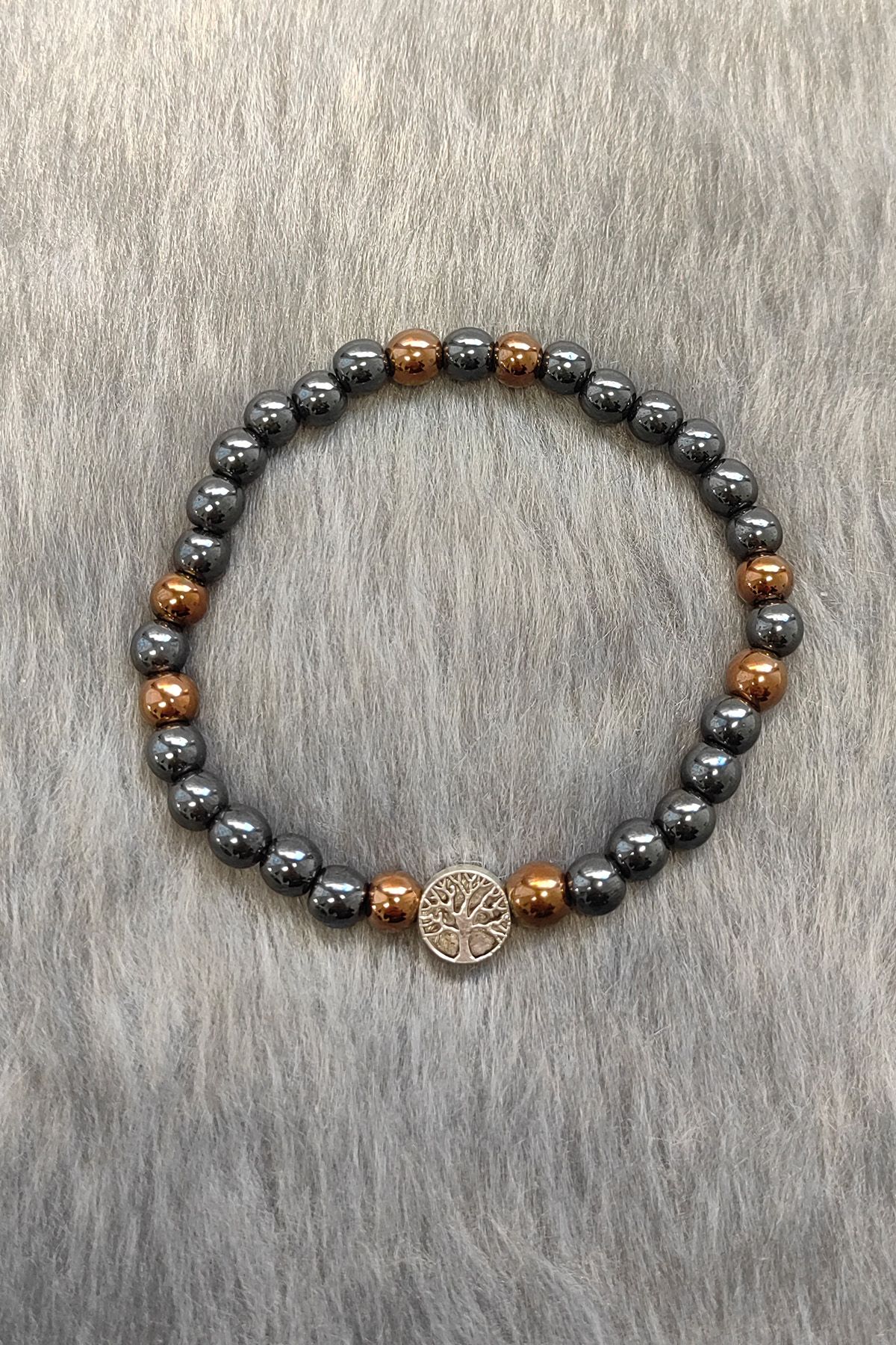 Lastikli Doğal Hematit Taşlı Erkek Bileklik ey46