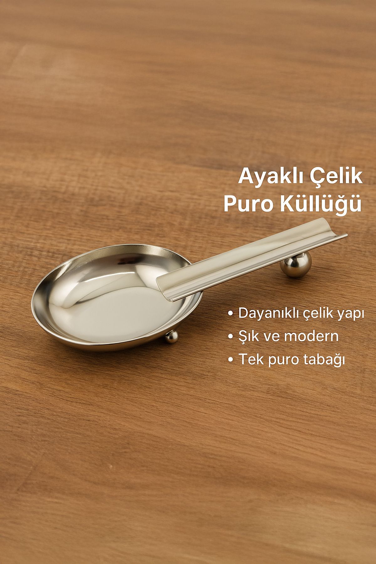 Silver Renk Ayaklı Çelik Puro Küllüğü Küllük ht37x