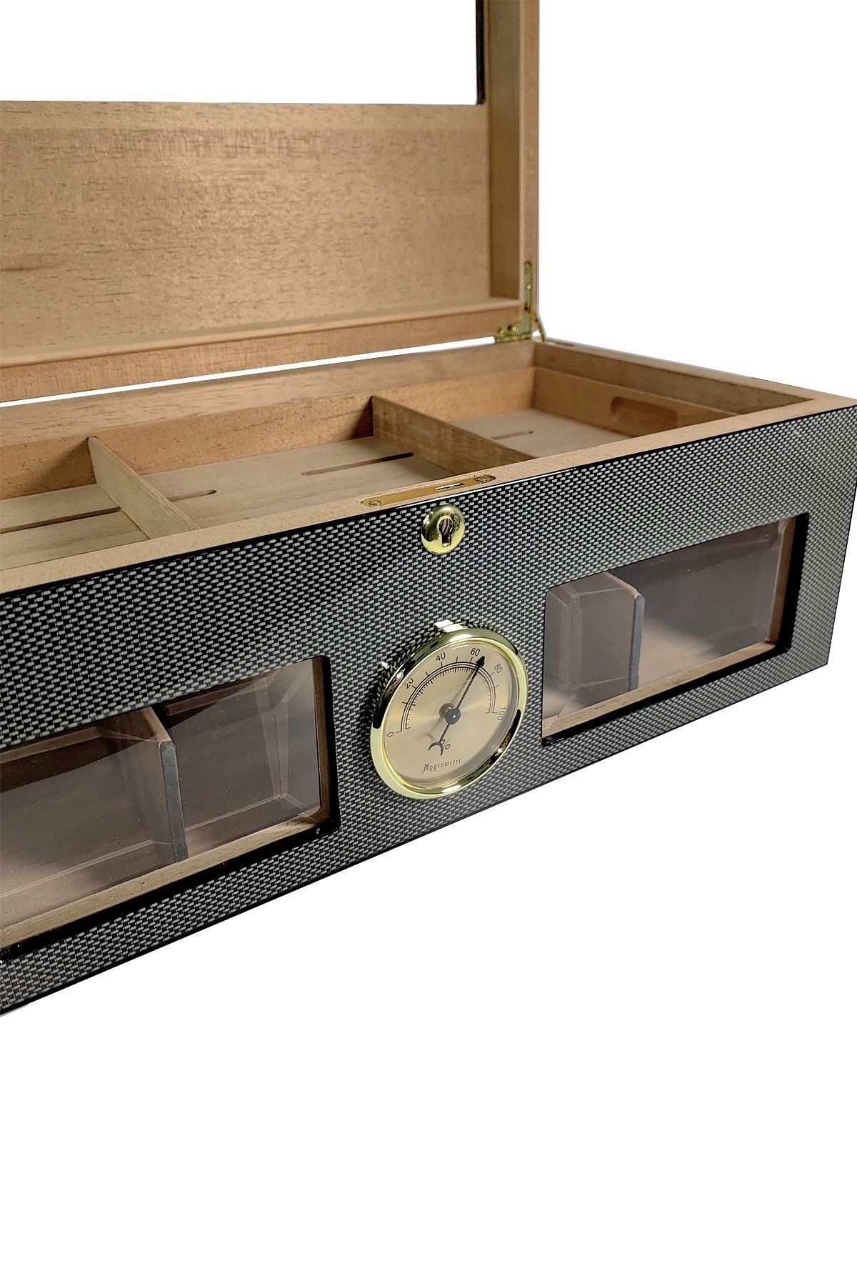 İtalyan Sediri Karbon Fiber 2 Katlı Büyük Camlı Özel Humidor Puro Kutusu rd21