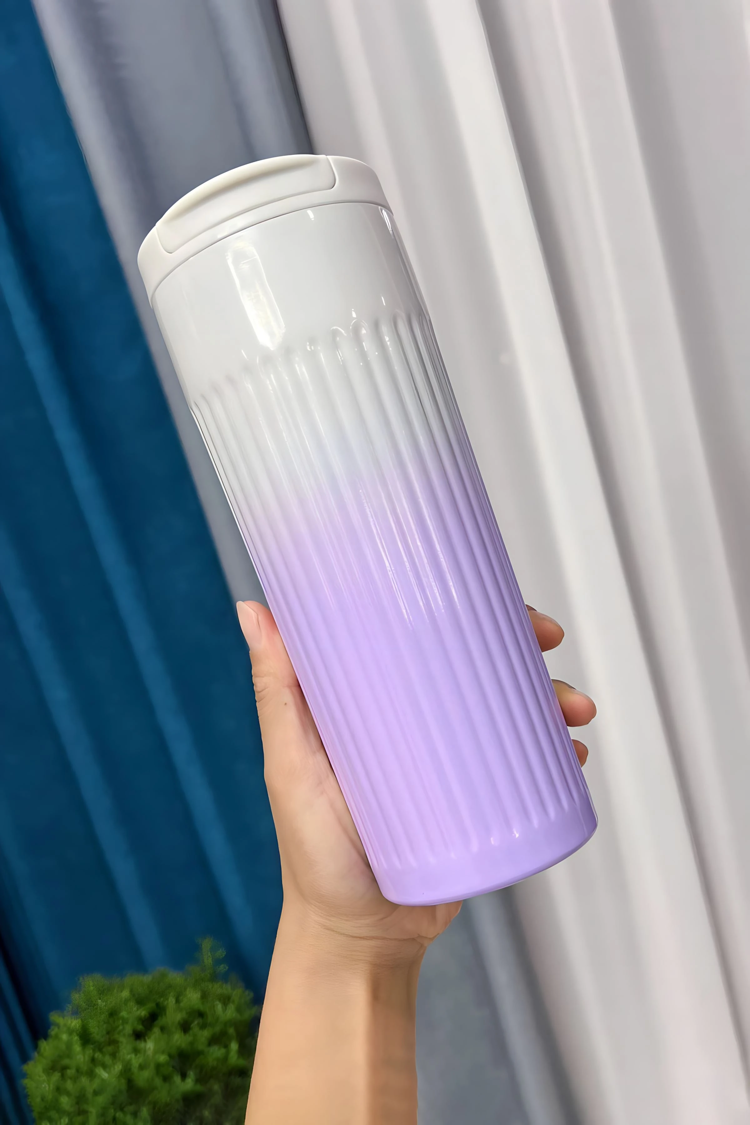 304 L Çelik 500 ml. Mor Beyaz Degrade El Termos Mug cin917mr