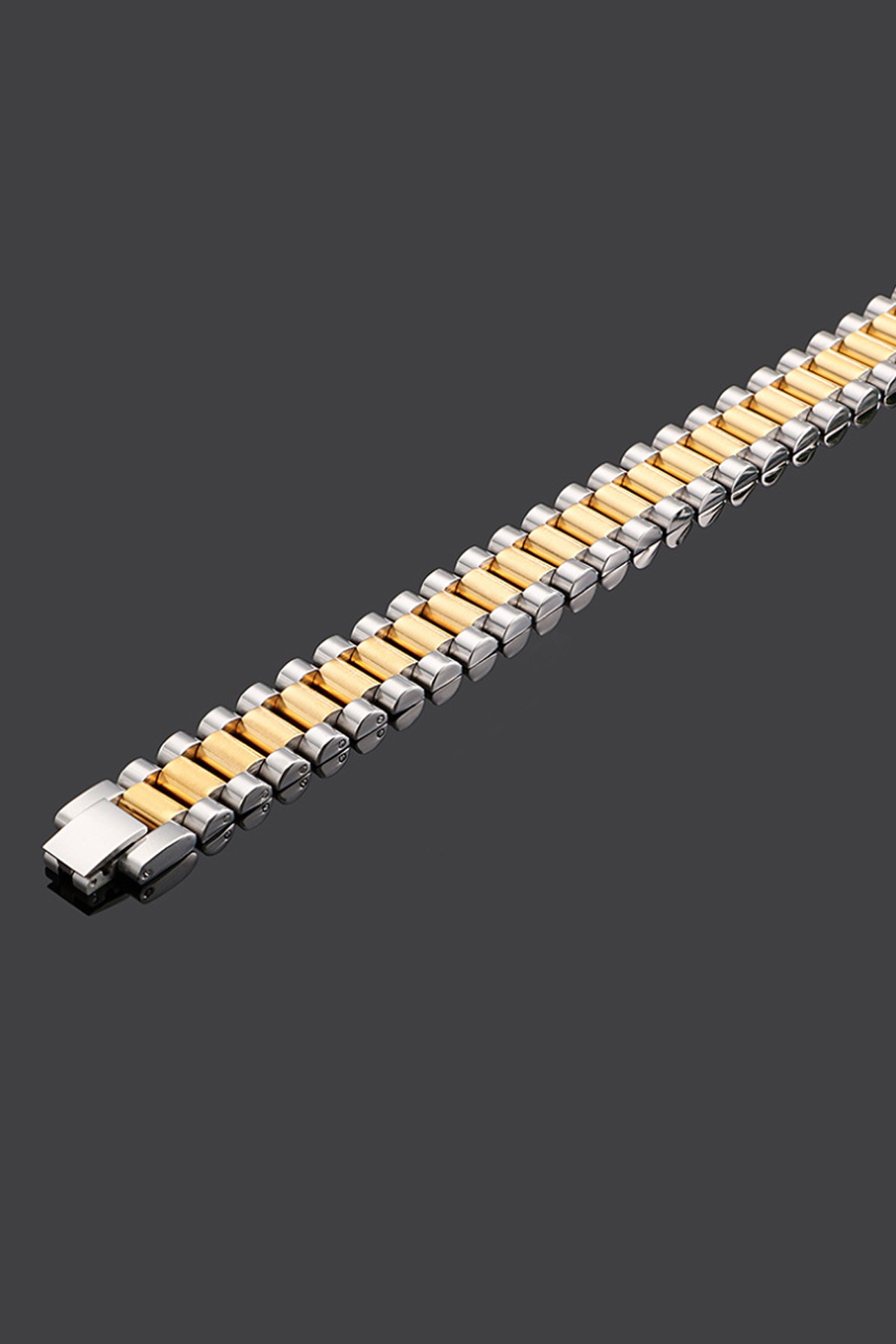 Chavin 15 mm. Gri Gold 316 L Çelik Parlak ve Mat Erkek Bileklik eh89bysr