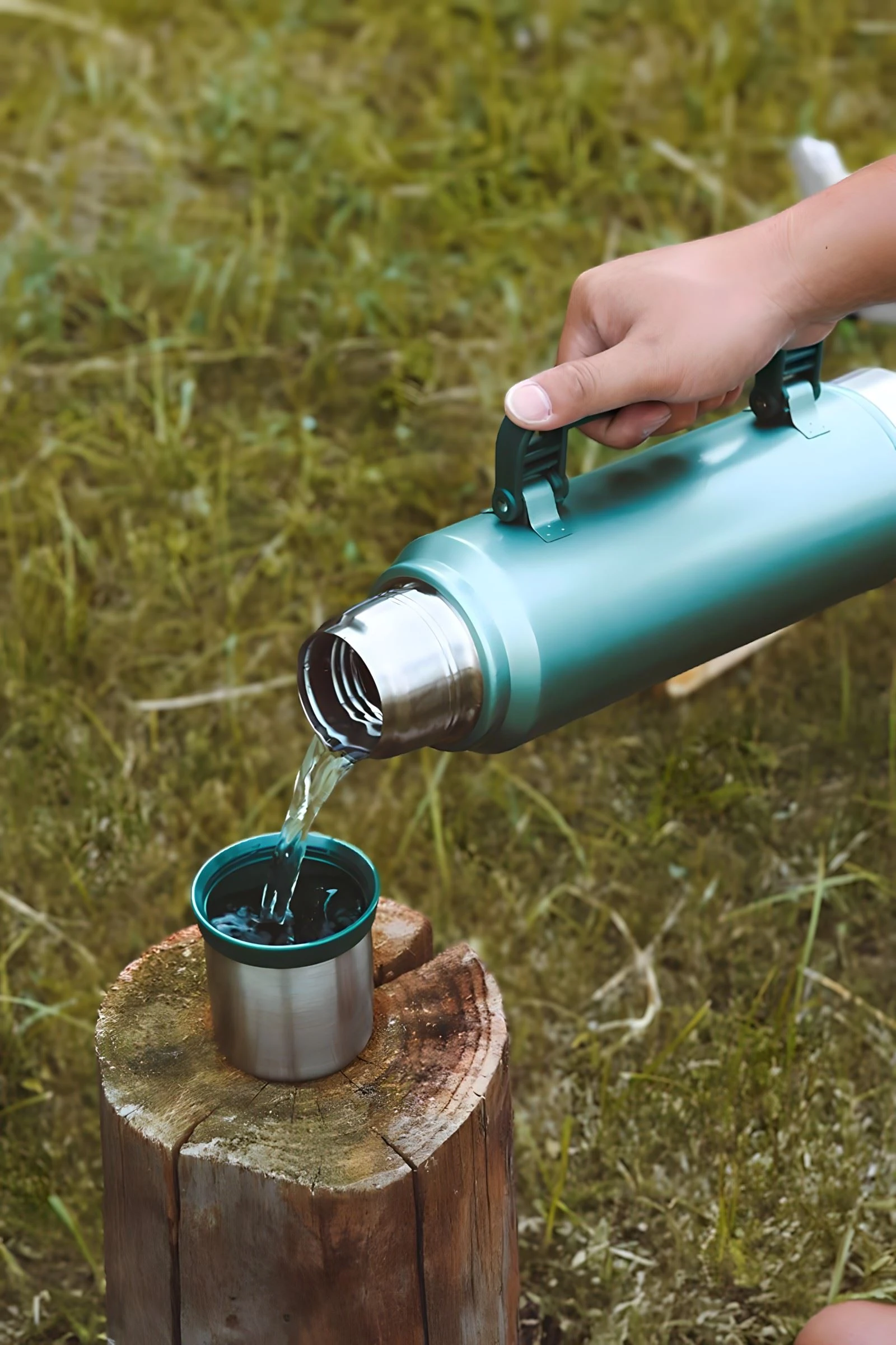 304L Çelik 1,4 L Yeşil Hammertone Kamp Piknik Sıcak Soğuk Kulplu Termos cin916ys